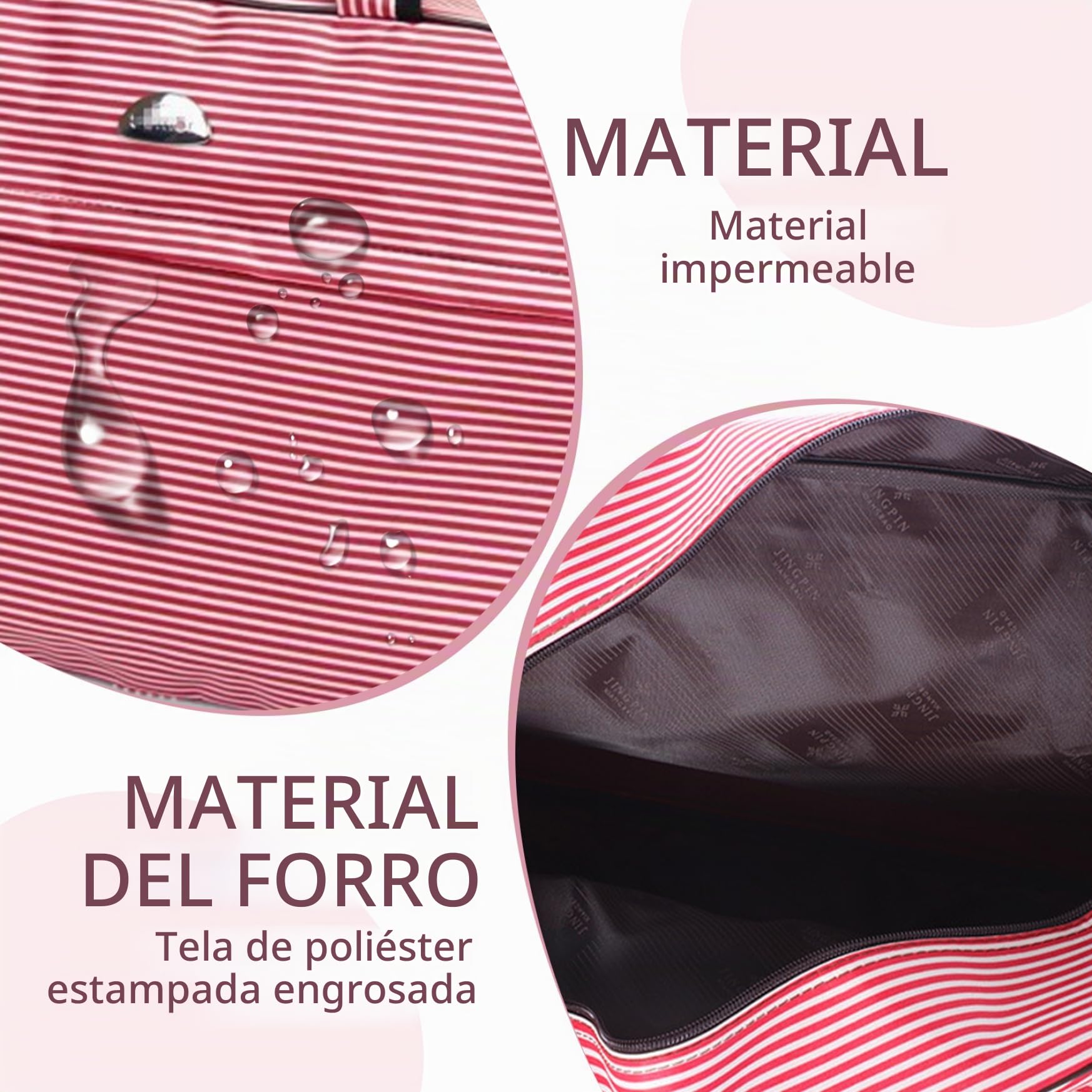 Bolso de Lona con Ruedas Bolsa de Lona con Ruedas a Prueba de Agua con Ruedas y Mango de Llevar en la Bolsa de la Moda de la Moda para Mujeres y Hombres, Raya roja y Blanca