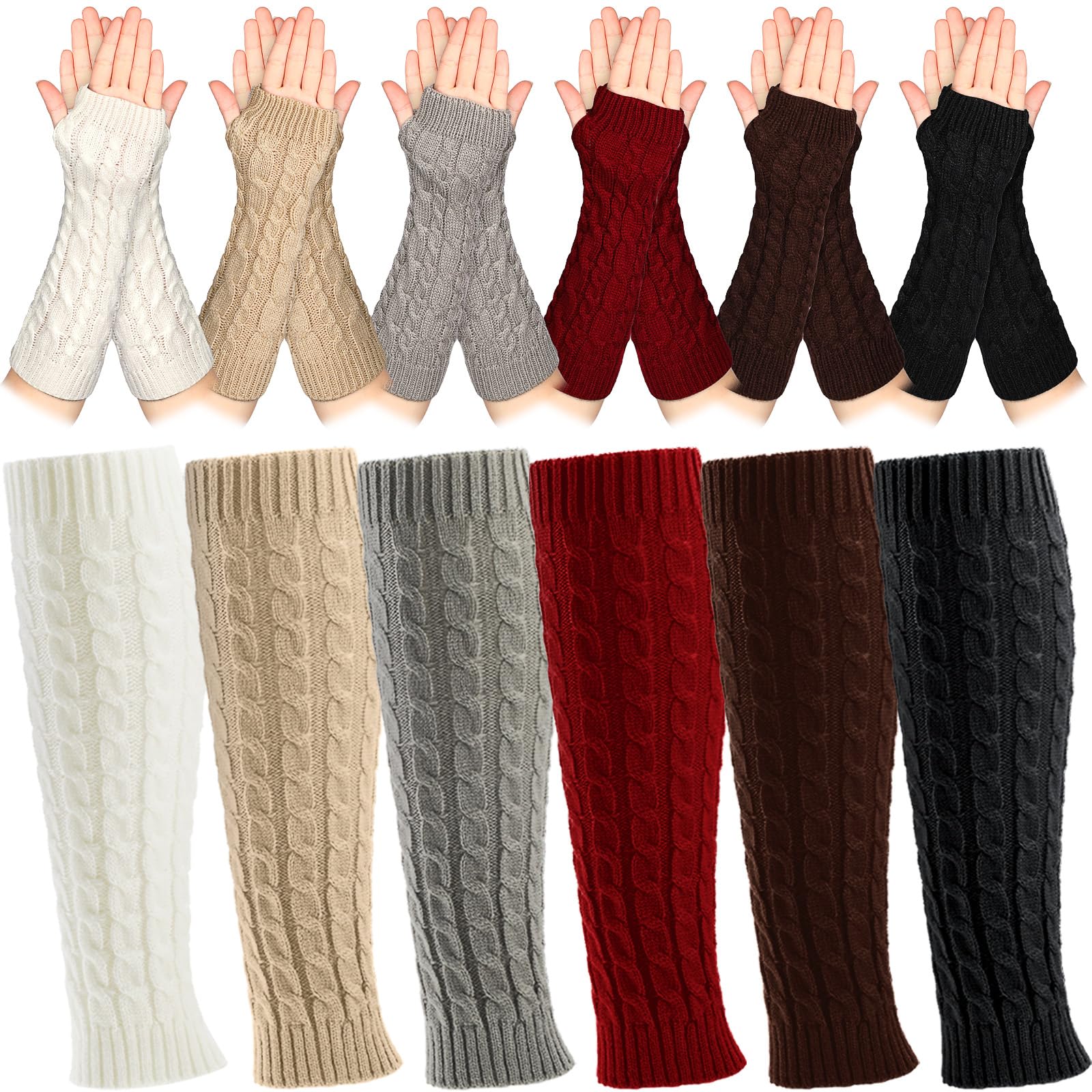 TherwenTherwen 12 Pairs Leg Warmers Arm Warmers Knit Fingerless Gloves for Women Wrist Warmers for Y2k 80s Winter Party Costume