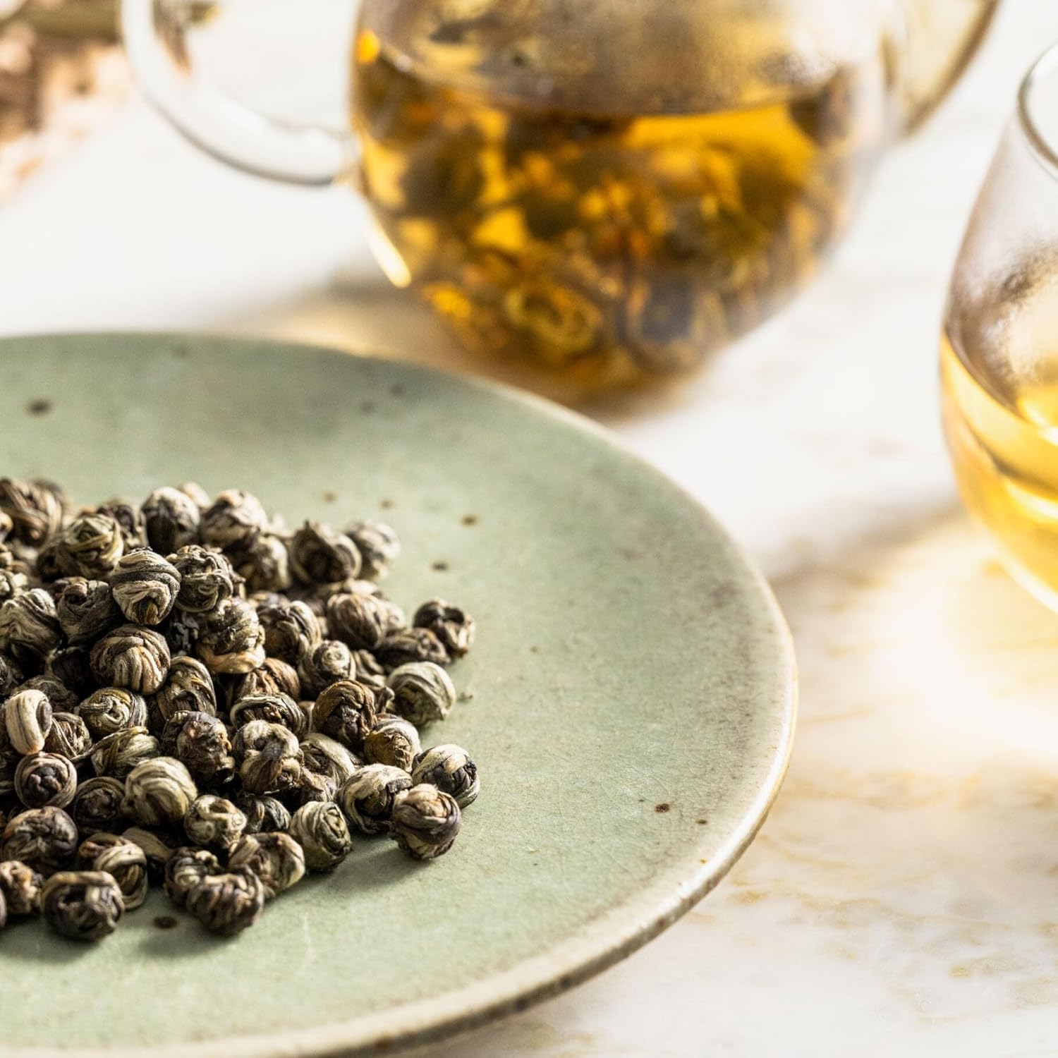 Rishi Tea Jasmine Pearls Green Tea - Caffeinated Loose Leaf, Hand-Rolled with Floral Aroma & Taste - 4 Ounces, 10+ Servings
