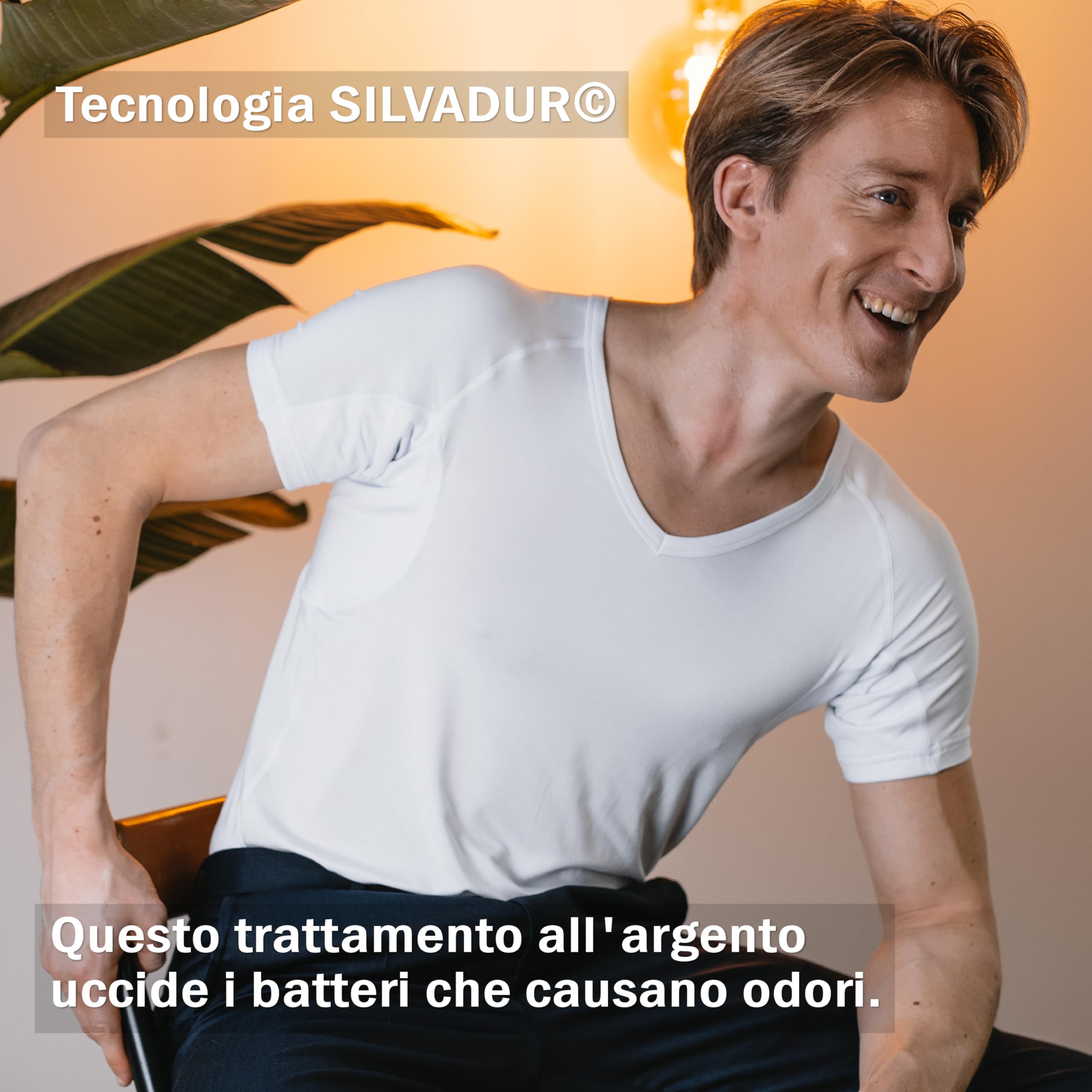 Fibershirts® Maglia Anti Sudore - T-Shirt Contro Le Macchie di Sudore - Canotta antisudore - con ArmPads PRO e Trattamento Silver - Uomo - Scollo a V