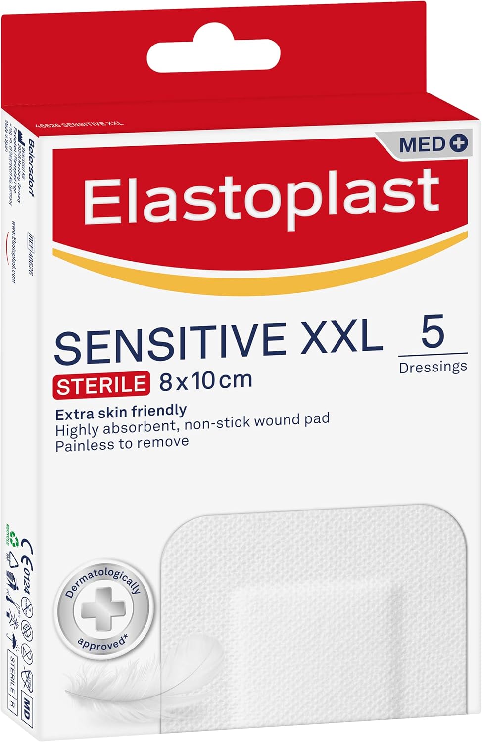 Elastoplast Sensitive XXL Med+ Dressings (5 Plasters), Pack of First