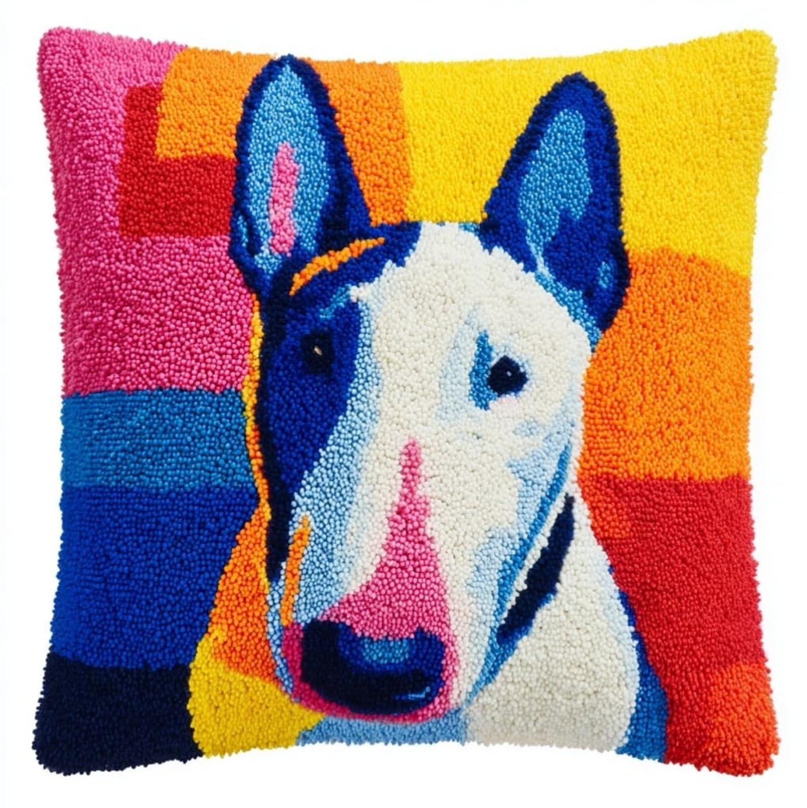 AxiangziK Creative Latch Hook Pillow Kit,Bull Terrier Animal Dog Latch Hook Kit for Adults Beginners 17x17in,DIY Embroidery Cushion for Home Christmas Sofa Decor & Gift Idea