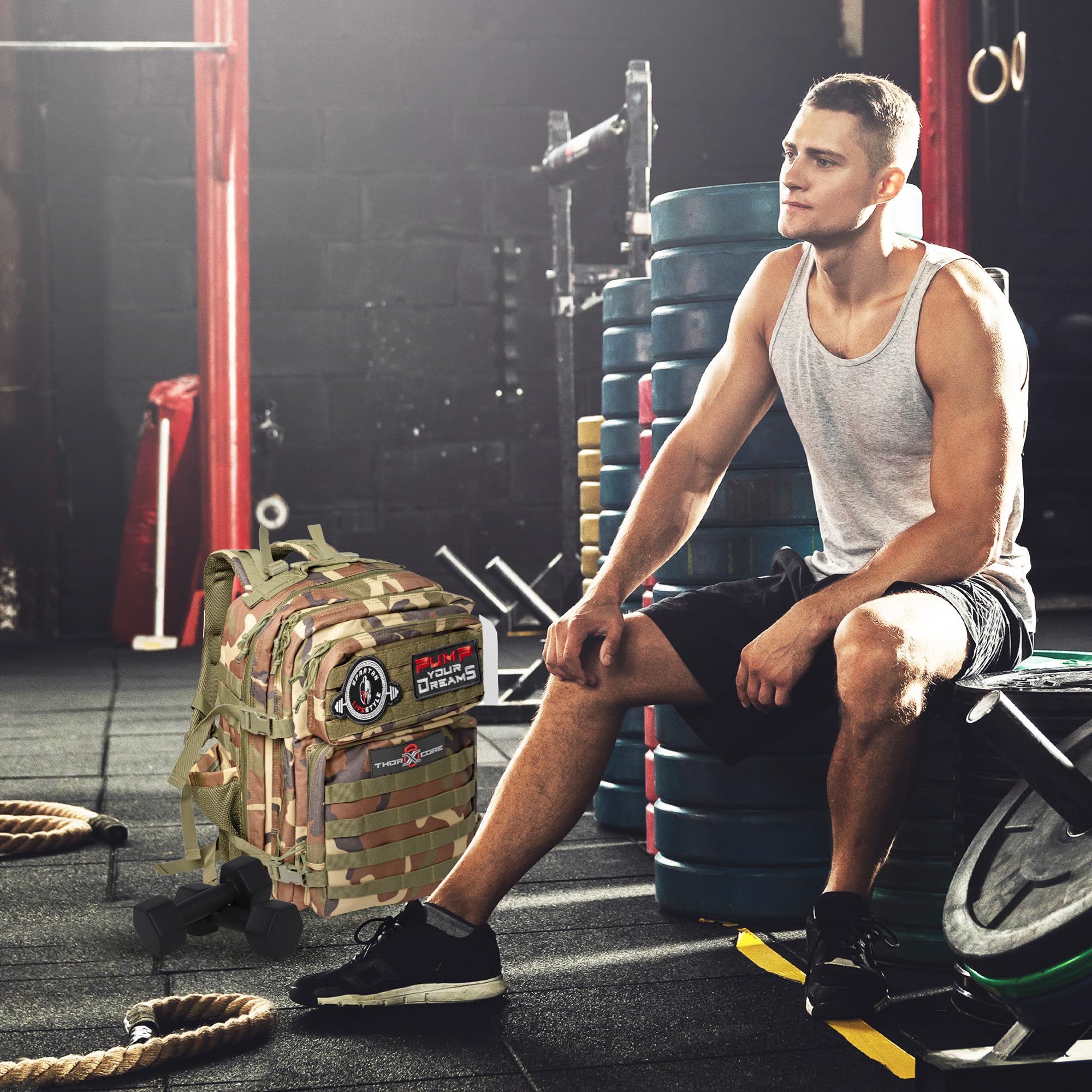 Zaino CrossFit | Zaino Tattico Militare 45L Impermeabile, Multitasche, per Palestra, Campeggio, Escursione o Viaggio – Robusto e Personalizzabile con Patch Inclusi