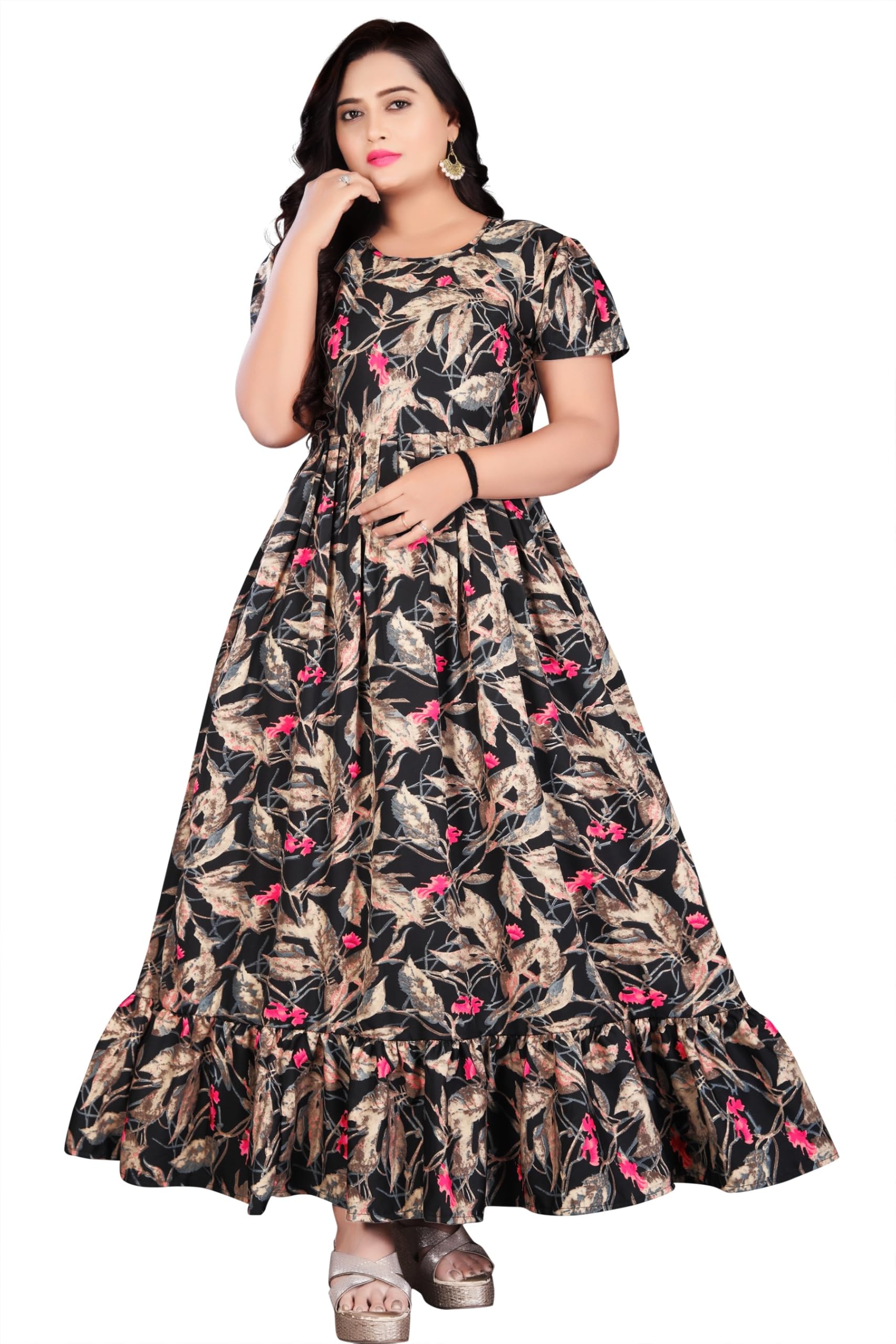 Stylish Floral Printed Long Gown for Women | Anarkali Ethnic Maxi Dresses Color_Multicolor Size XXL-image-49