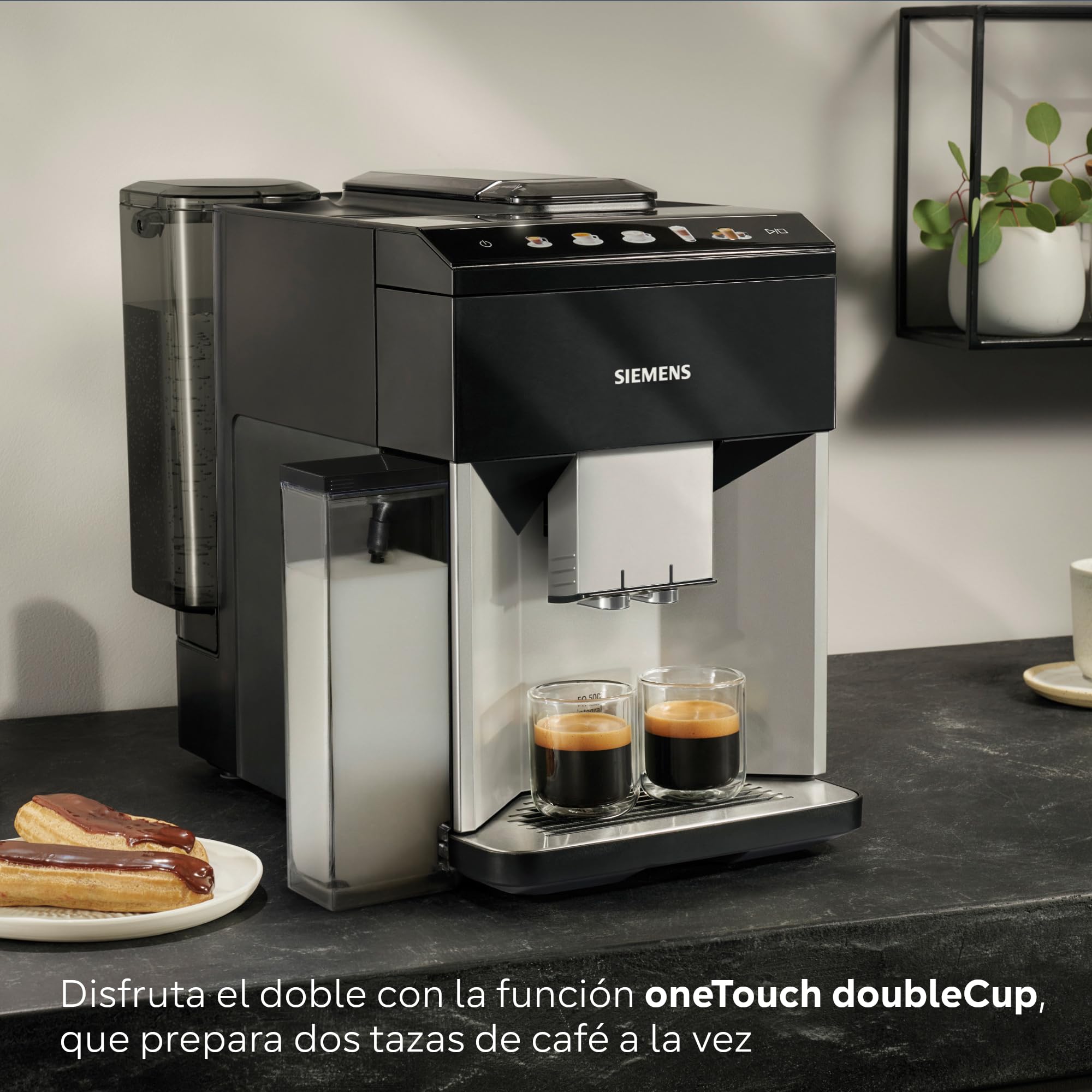 SIEMENS - Cafetera superautomática, EQ500, limpieza autoMilk, Display TFT Touch&Slide, función oneTouch doubleCup, plateado/negro, TQ513R01