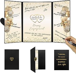 DARUNAXY Black Gold Engagement Party Decorations, Happy Engagement Alternative Signature Guest Book Just Engaged Gifts Almost Married Congratulations Engagement Signing Card Board Party Supplies