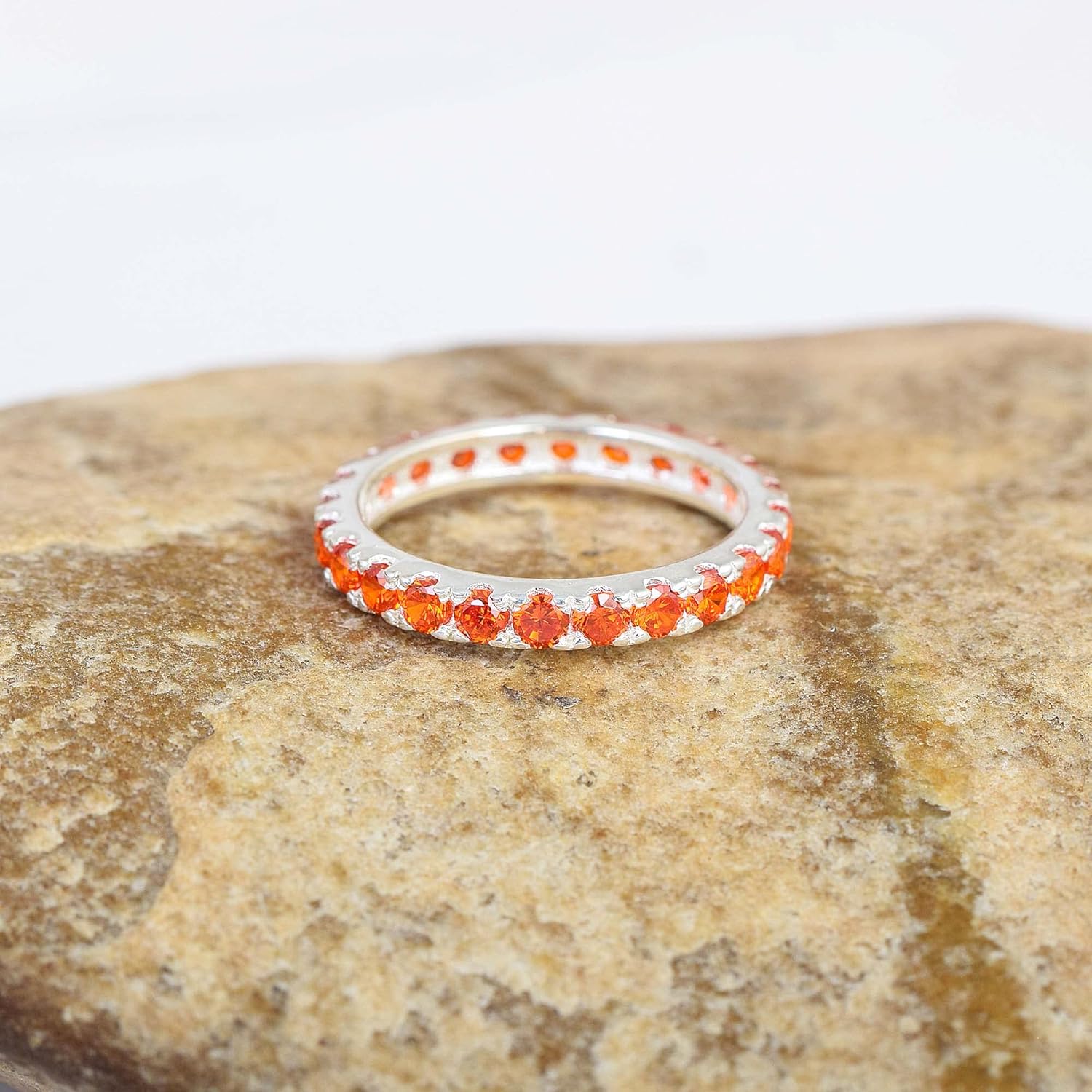 Natural Gemstone 925 Sterling Silver Eternity Band Ring | Pave Setting | Minimal Jewellery | Sophisticated Elegance | Dainty silver rings AZ-ESJ-072