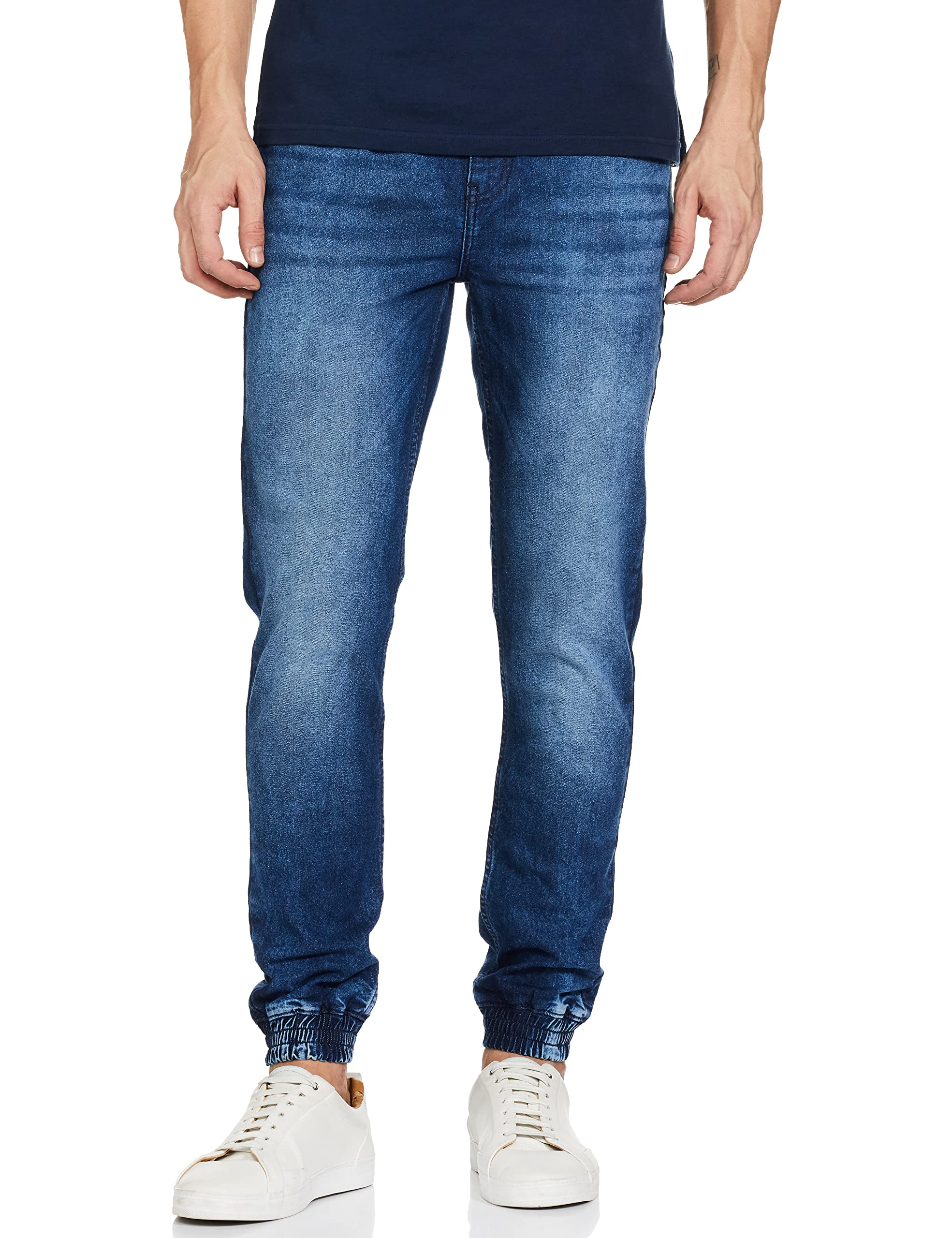 Men's Slim Fit Mid Rise Solid Mid-Rise Stretchable Denim Joggers-image-3