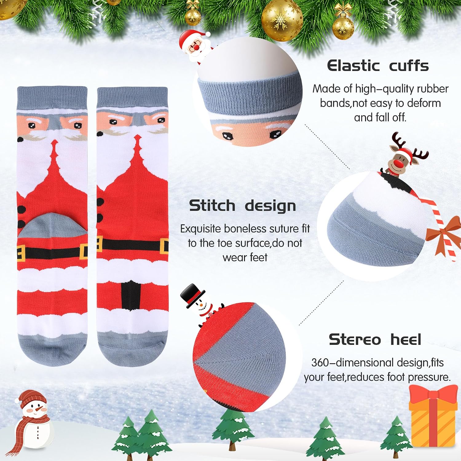 Women Christmas Socks Funny Crew Sock for Female Colorful Novelty Patterned Xmas Socks 6 Pack US 6-11
