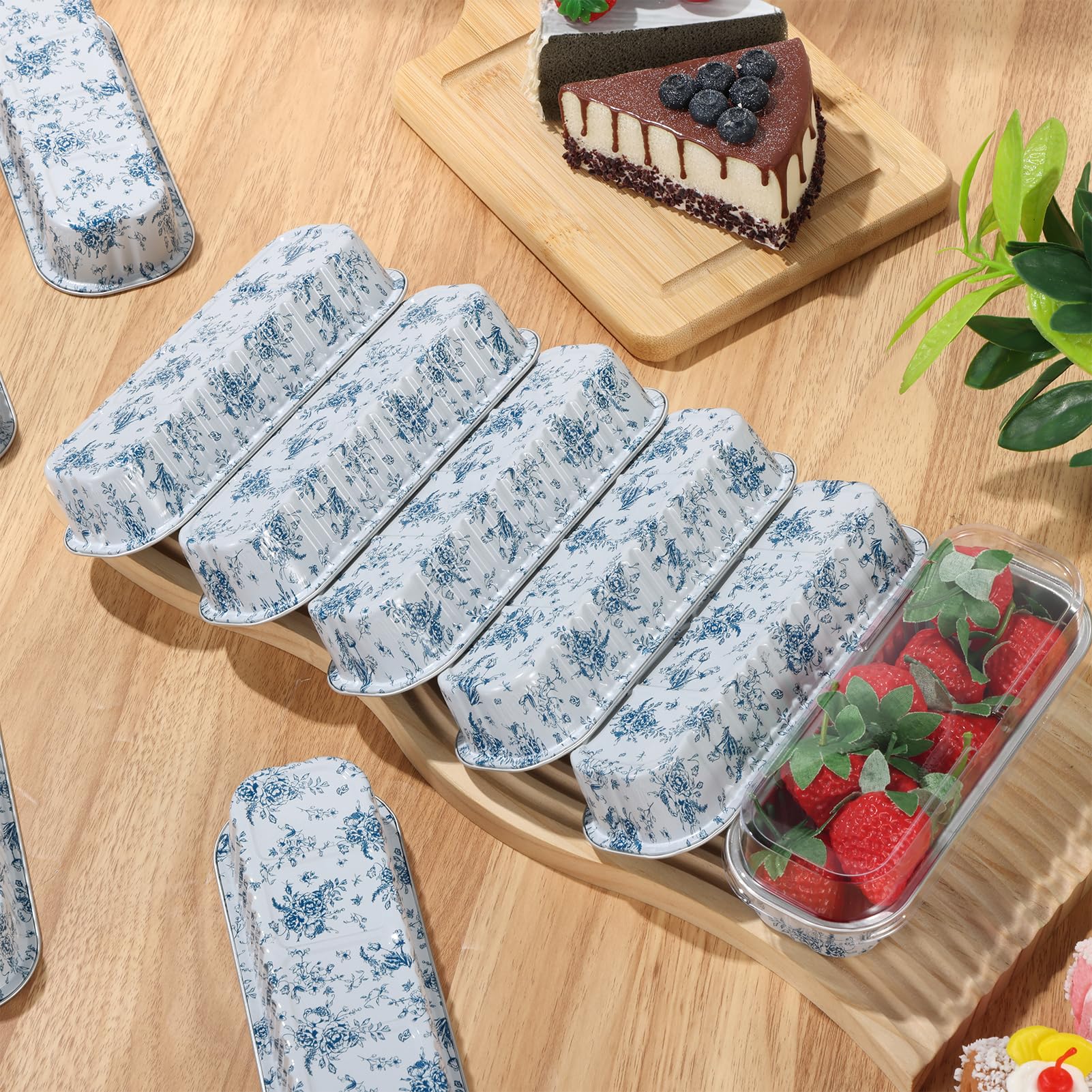 100 szt. mini foremek do pieczenia z pokrywkami, 200 ml prostokątne formy do pieczenia z folii aluminiowej jednorazowe mini foremki do ciasta, Chinoiserie