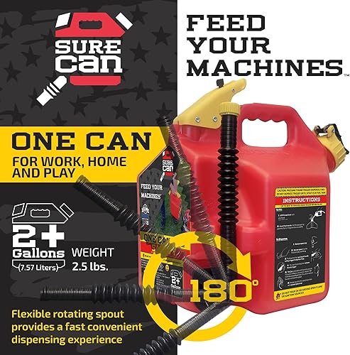 Miniatura 2 de Surecan Contenedor de seguridad tipo II de 2 galones, con boquilla giratoria, diseño de derrames libres, ventilación automática y tapa de llenado de