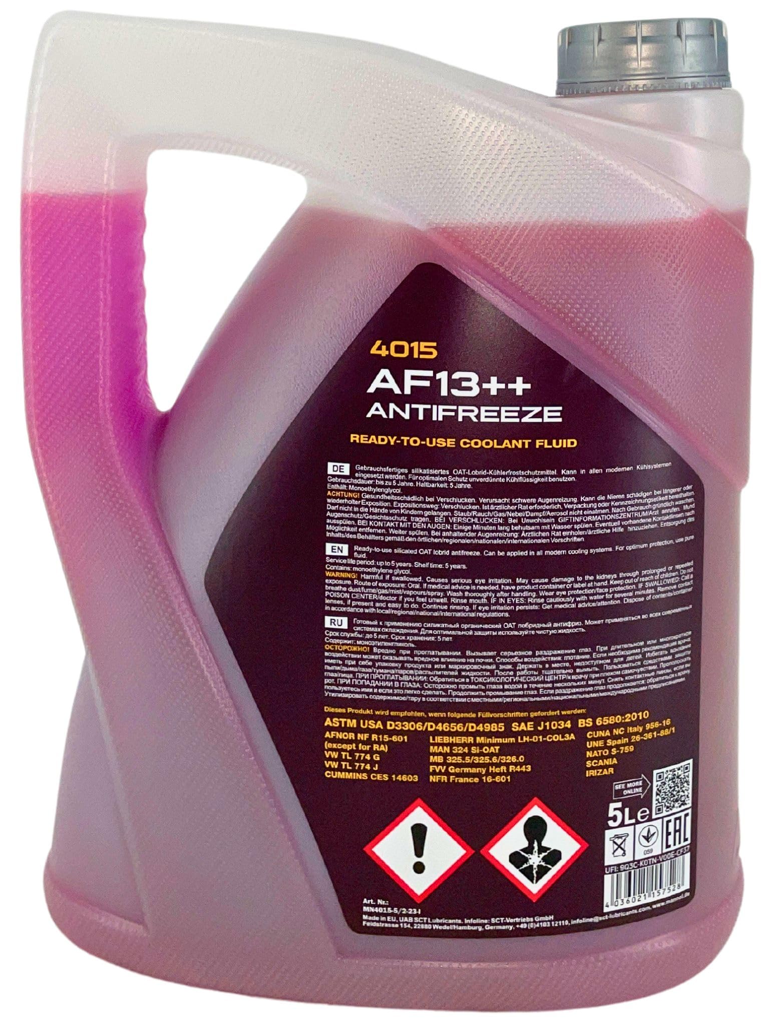 Mannol Antifreeze AF13++ Kühlerfrostschutz, 15 Liter, -40°C, Rot, Hybrid LOBRID Technologie