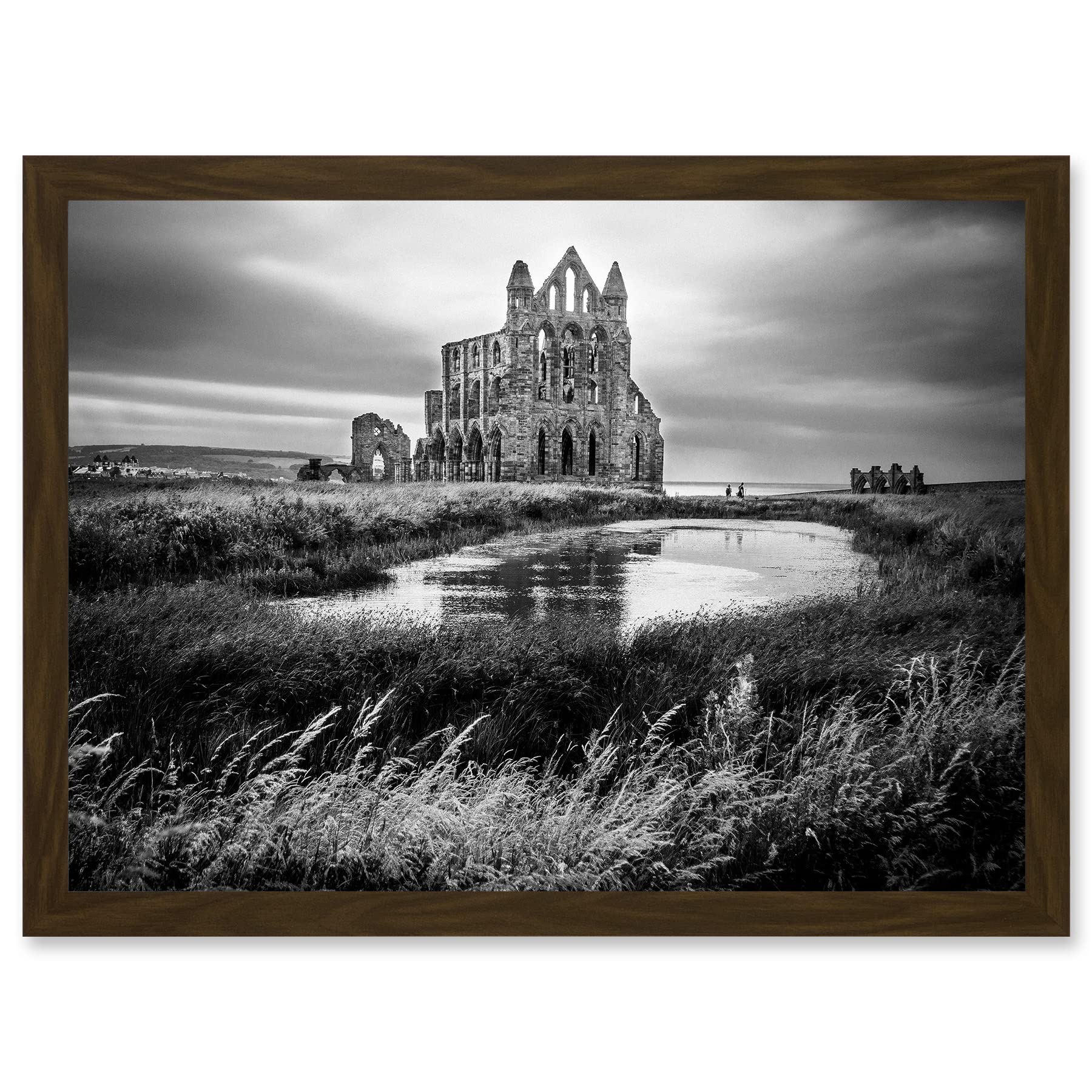 Photo Landscape Whitby Abbey Ruin England UK Black White Artwork Framed Wall Art Print A4