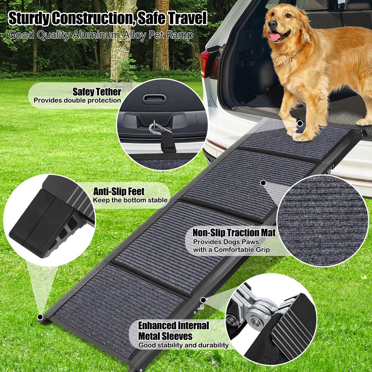 GaliGali Dog Ramp for Car, Portable Folding Pet Stair Ramp with Non-Slip Carpet, 63″ Long & 17.3″ Wide, Wider Dog Ramp Allow Medium to Large Dogs Up to 250 lbs to Enter Car, SUV and Truck GALILVTI160 GaliGali Dog Ramp for Car, Portable Folding Pet Stair Ramp with Non-Slip Carpet, 63″ Long & 17.3″ Wide, Wider Dog Ramp Allow Medium to Large Dogs Up to 250 lbs to Enter Car, SUV and Truck GALILVTI160