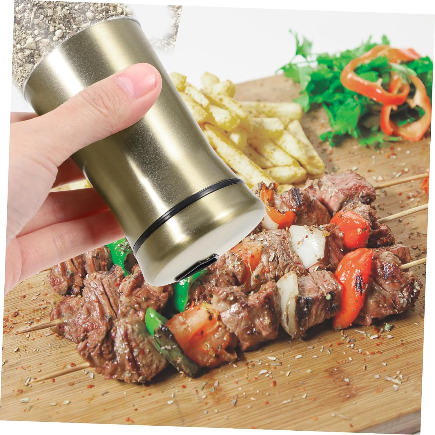 GARVALON Stainless Steel and Glass Salt Dispenser and Pepper Shaker Set, Gold Metal Spice Jars for Kitchen Essentials, Household Condiment Bottles for Cooking and Bbq