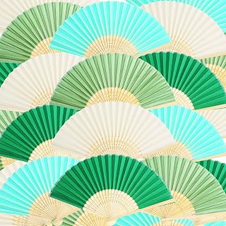Blulu 40 Pcs Folding Hand Fans for Line Dancing Bulk Silk Bamboo Popping Clapping Fans for Line Dancing Boots On The Ground for Women Foldable Summer Beach Wedding Gifts (Green)