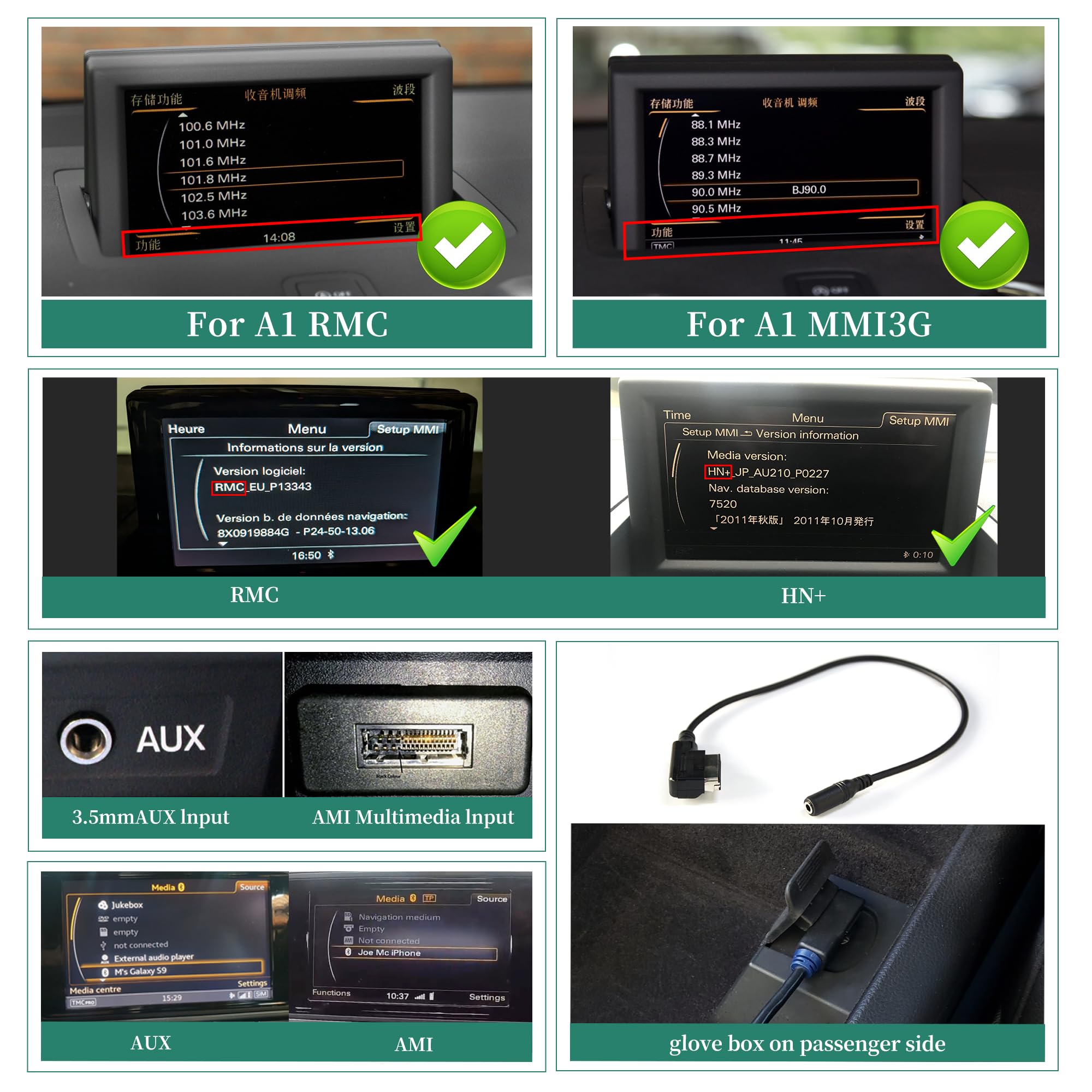 7 pollici Touch Screen Aggiornamento per Audi A1 S1 8X RMC CarPlay Android Auto Radio Navigazione Specchio Android 13 App Netflix Spotify Prime Video Reddit Twitch Waze Giochi Siri
