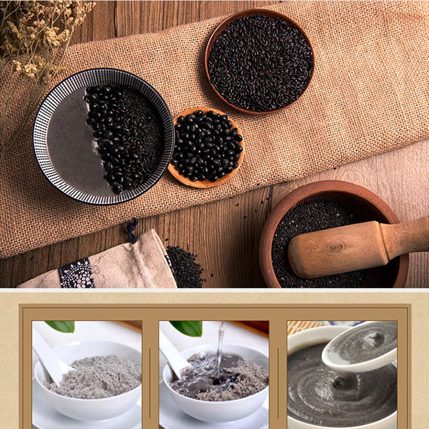 ground sesame seeds，black sesame seed paste 12.69 oz Instant Drink Cereal black sesame