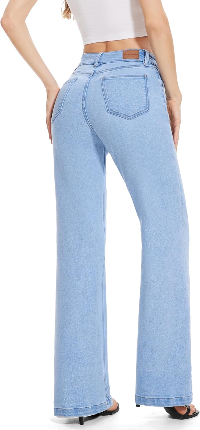FLYING BANANA Women's High Waisted Wide Leg Baggy Stretch Denim Jeans - Image 4