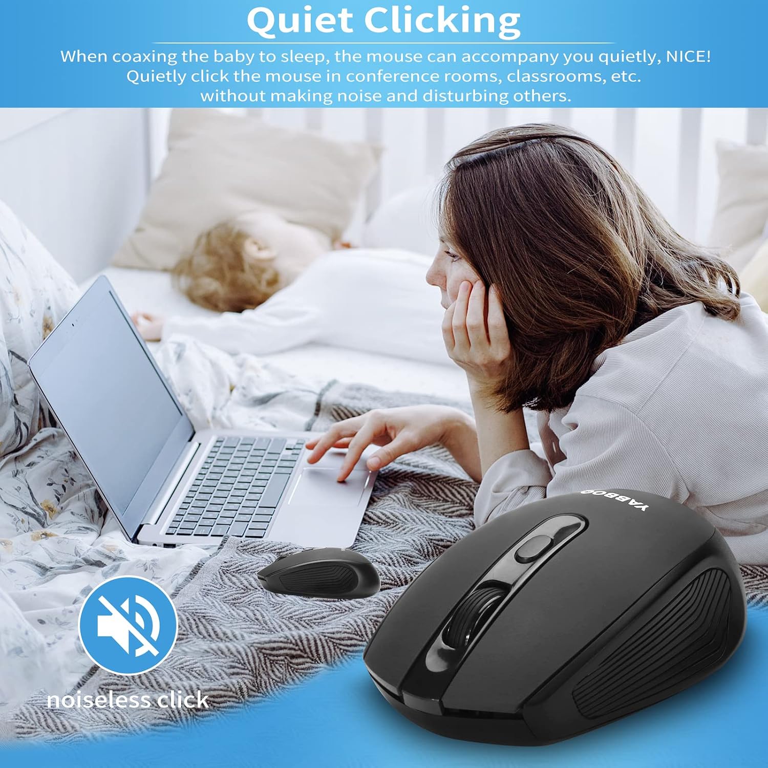 YABBOQ 2 Pack Wireless Mouse, Premium 2.4G Wireless Computer Mouse, Noise Free Wireless Mouse, 4 Buttons, 800/1200/1600 DPI, with USB Receiver, Portable Mouse for Laptop, PC, Desktop - Black