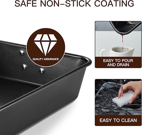 Miniatura 3 de HONGBAKE Sartén antiadherente con estante en forma de V, sartén para asar pavo de 11 x 15.75 pulgadas con mango de acero para hornos, bandeja para