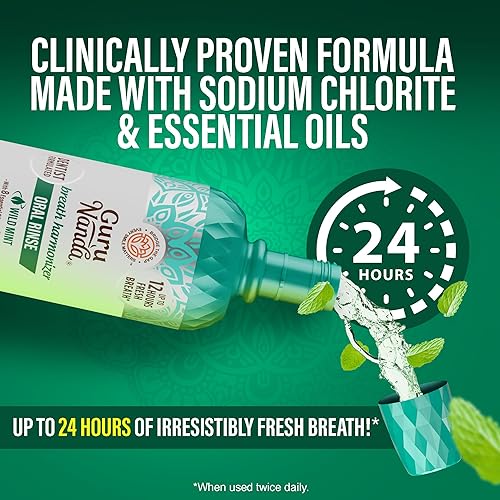 Miniatura 3 de GuruNanda Enjuague bucal Fresh Breath, aceptado por la ADA, sin alcohol ni fluoruro, clorito de sodio, aceites esenciales y vitaminas, 12 horas de