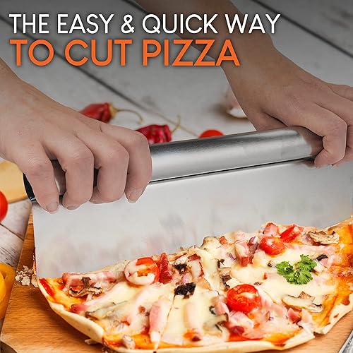 Miniatura 5 de Cortador de pizza Rueda Rocker Sharp Mezzaluna Cuchillo Firm Grip Antiadherente Acero Inoxidable Slicer Exultimate