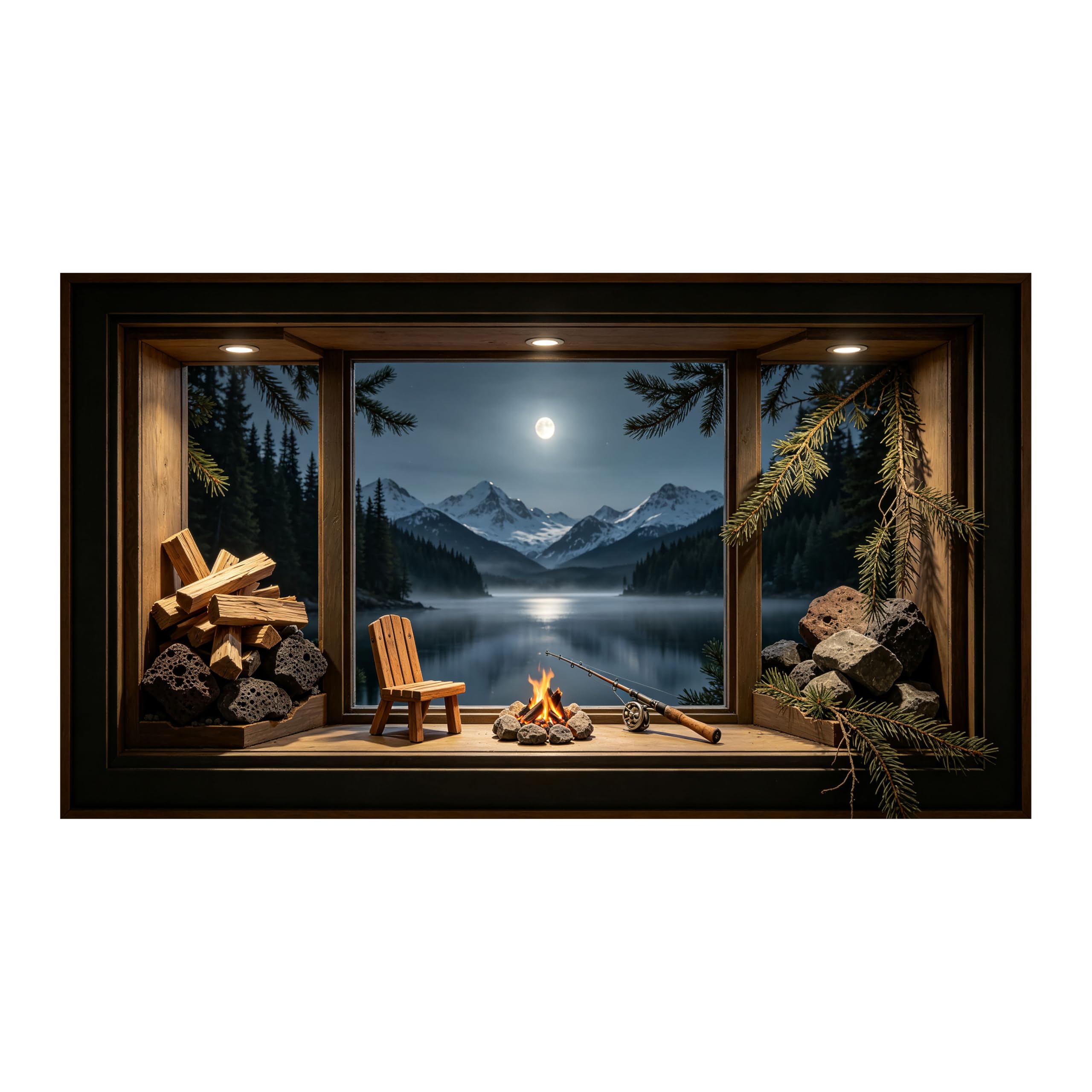 Yzpallescene Art260711127 3D Framed Wall Art Moonlit Mountain Lake Cabin Rustic Landscape Large Size Selfadhesive Removable Wall Decor Prints Artwork For Living Room Bedroom Office