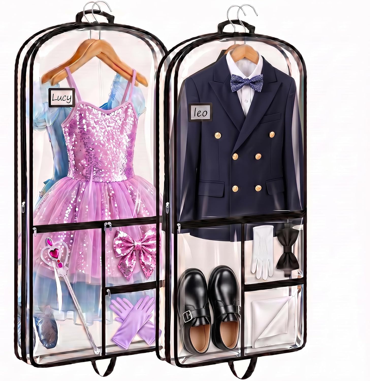 40 Inch Clear Dance Garment Bags for Dancers and Cheer Uniform，2pack