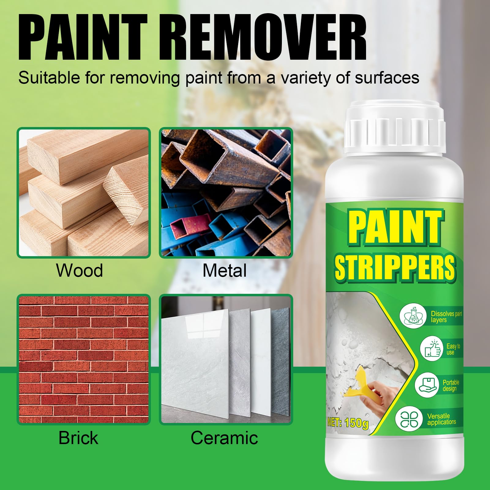 Décapant Peinture 150g Bois & Métal, élimine Revêtements Tenaces