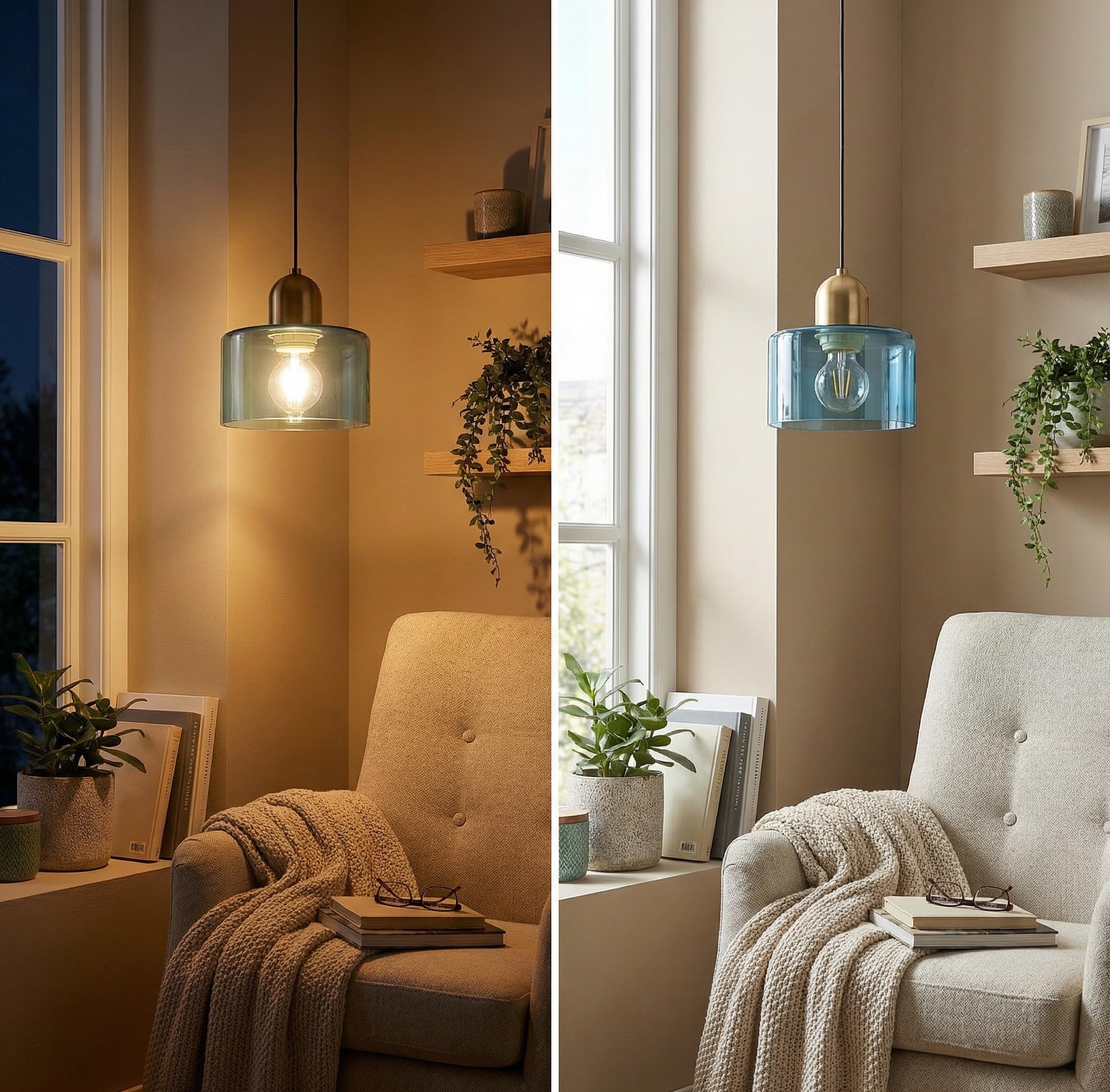 Mini Lampadario in Vetro, Lampada a Sospensione Moderna Retro E27 in Metallo Oro per Sala da Pranzo,Soggiorno,Cucina e Camera da Letto (Blu)