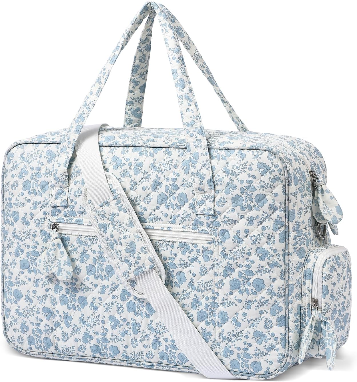 Quilted Duffle Bag for Women, Quilted Weekender Bag, Quilted Travel Bag, Large Floral Duffle Bags with Adjustable Straps