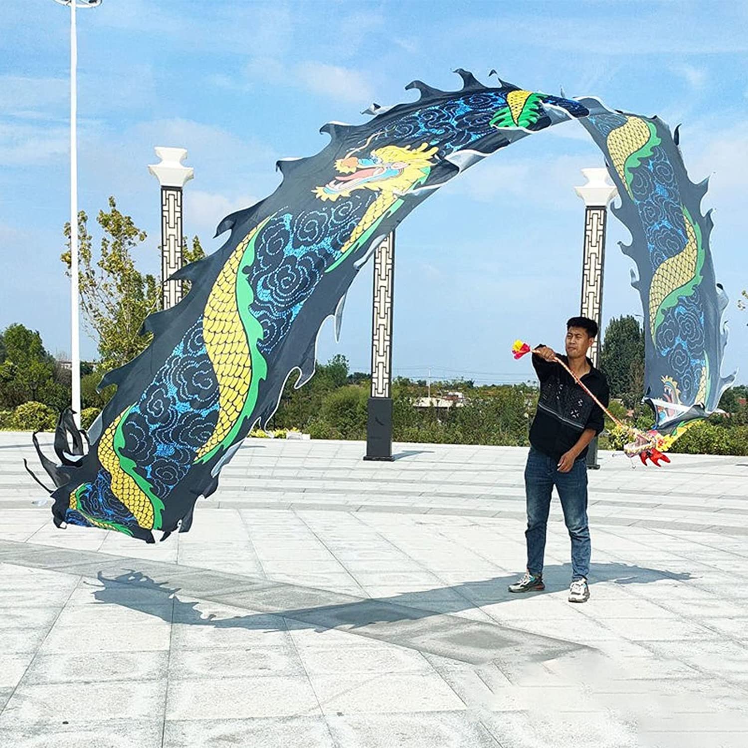 Fitness-Drachen-Streamer, Outdoor-Fitness-Drachentanz, Seiden-Streamer zum Üben, 3D-Farbiger Drachen-Seide-Flowy Spinning & Shaking Poi Outdoor Park