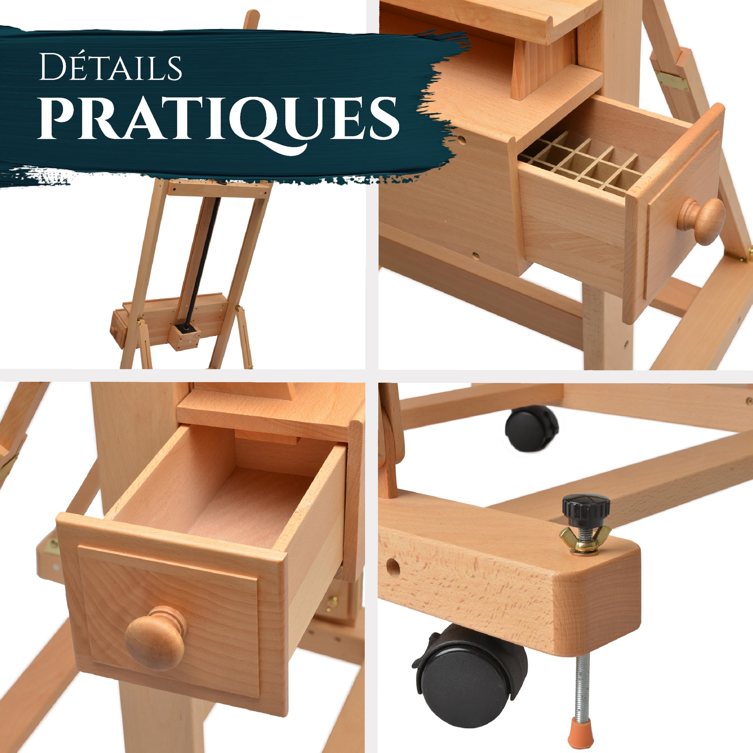 Artina grand chevalet en bois de hêtre pour le dessin artistique structure