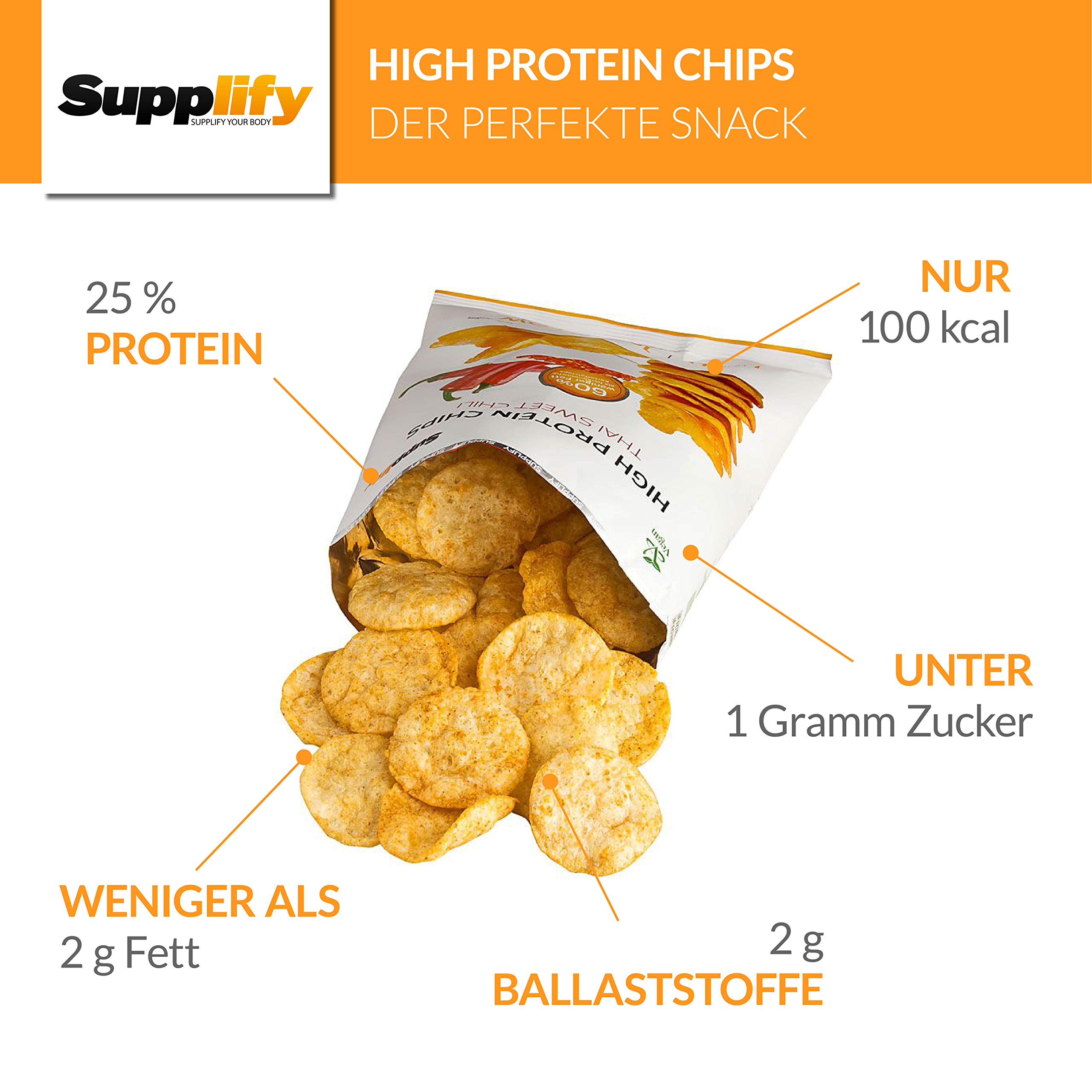 Supplify Chips à haute teneur en protéines Collation sportive poudre de protéines de petit-lait 3 saveurs