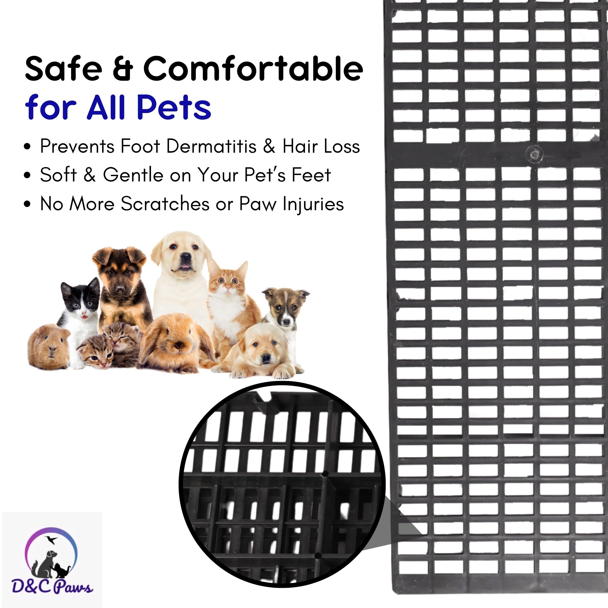D&C PAWS Pet Plastic Floor Mat 36 x 12 Inch Heavy Duty Waterproof Flooring Bed Mat Ideal for Dogs/Cat/Rabbit/Goat (Black, Pack of 5) 4