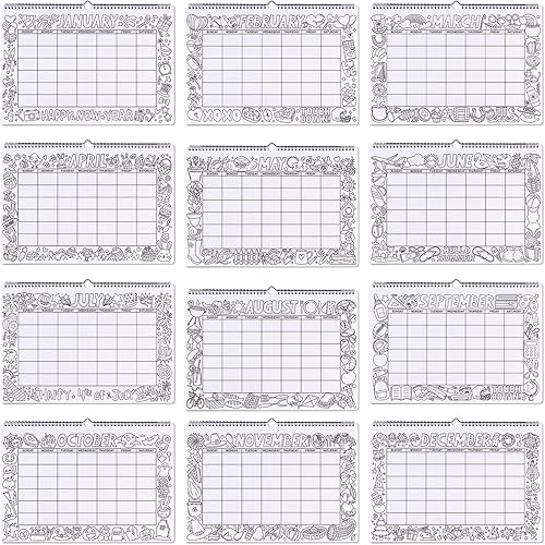 Miniatura 4 de Calendario de pared para colorear 2024 para niños, 11.6 x 17 pulgadas, calendario de 12 meses sin fecha para el hogar o el aula, seguimiento de