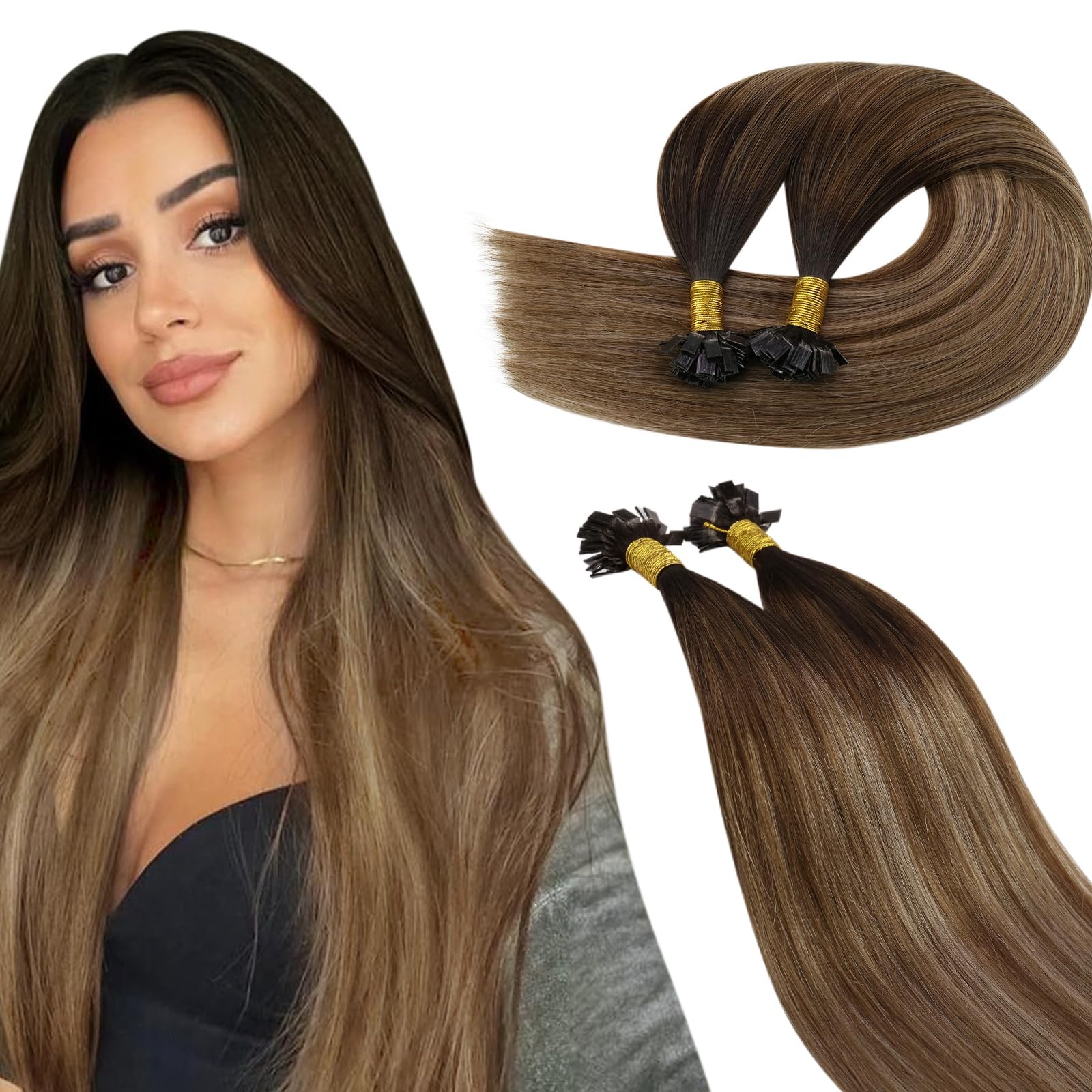 Ugeat Echthaar Extensions Bondings Dunkelblond Flat Bonding Extensions Echthaar Bonding Braun Ombre 40cm Keratin Bondings Echt Haar Mittelbraun Ombre 50 Gramm 50 Strähnen