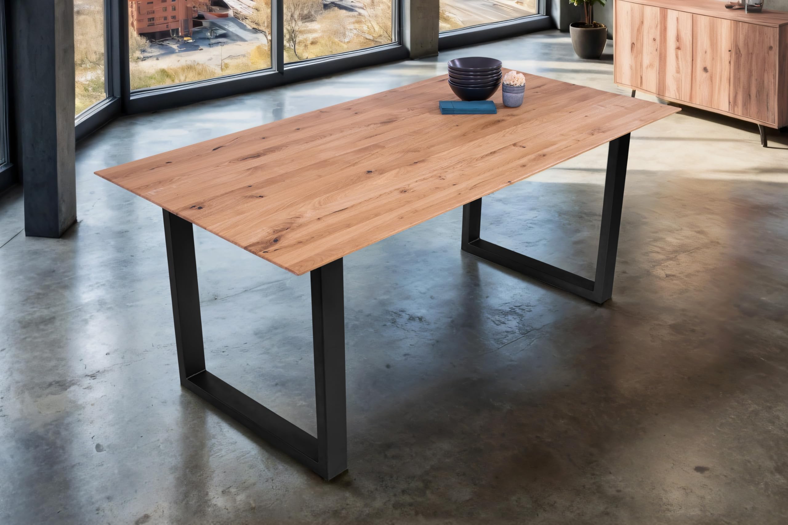 SAM Esstisch Lotte 180x90 cm Eiche Schweizer Kante U-Gestell schwarz