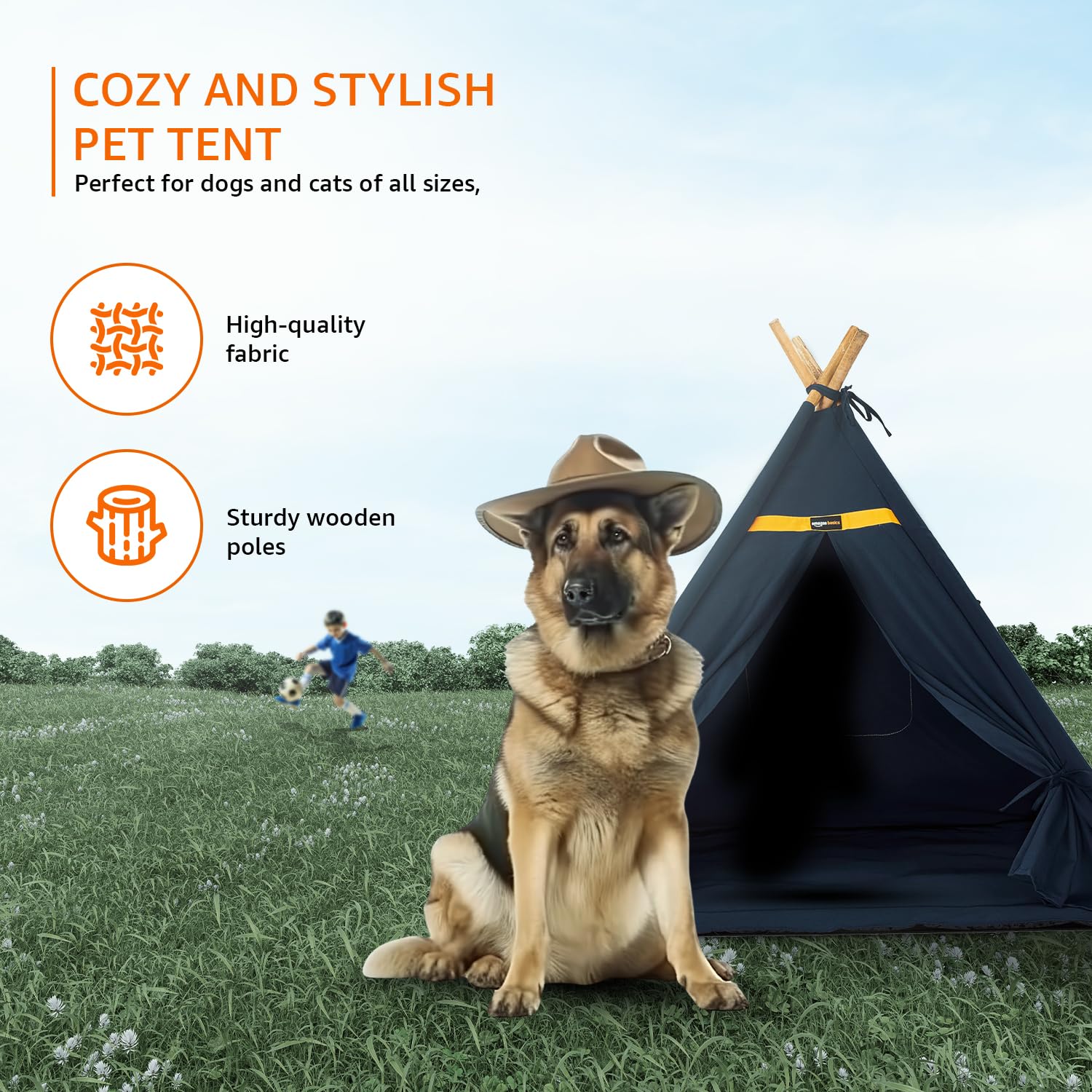 Amazon Basics, Pet Soft Fabric Tent and Teepee, Cozy and Comfortable, Cushion Floor and Windows, Home for All Dogs and Cats (Large) (Multi-Color) 1