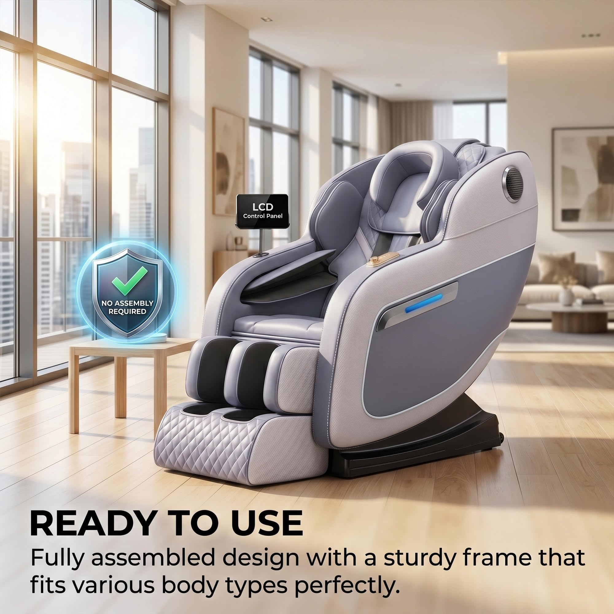 Sillón de Masaje Gravedad Cero con Pantalla LCD y Rodillos para Pies - Sillón Relax Shiatsu Integrado con Reposacabezas en U(Noir)