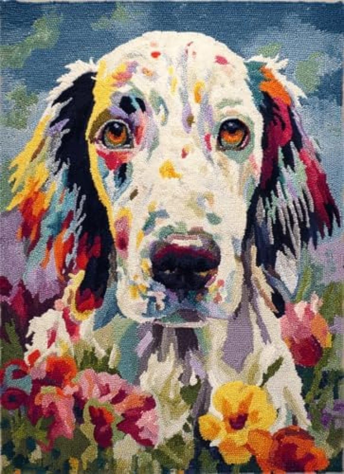 XDEGHUANGSS Latch Hook Rug Kit English Setter Dog Portrait in Flowers with Pre-Printed Mat Cover DIY Cushion Crochet Yarn Hooking Craft Set for Floor Decor 38x52cm-4