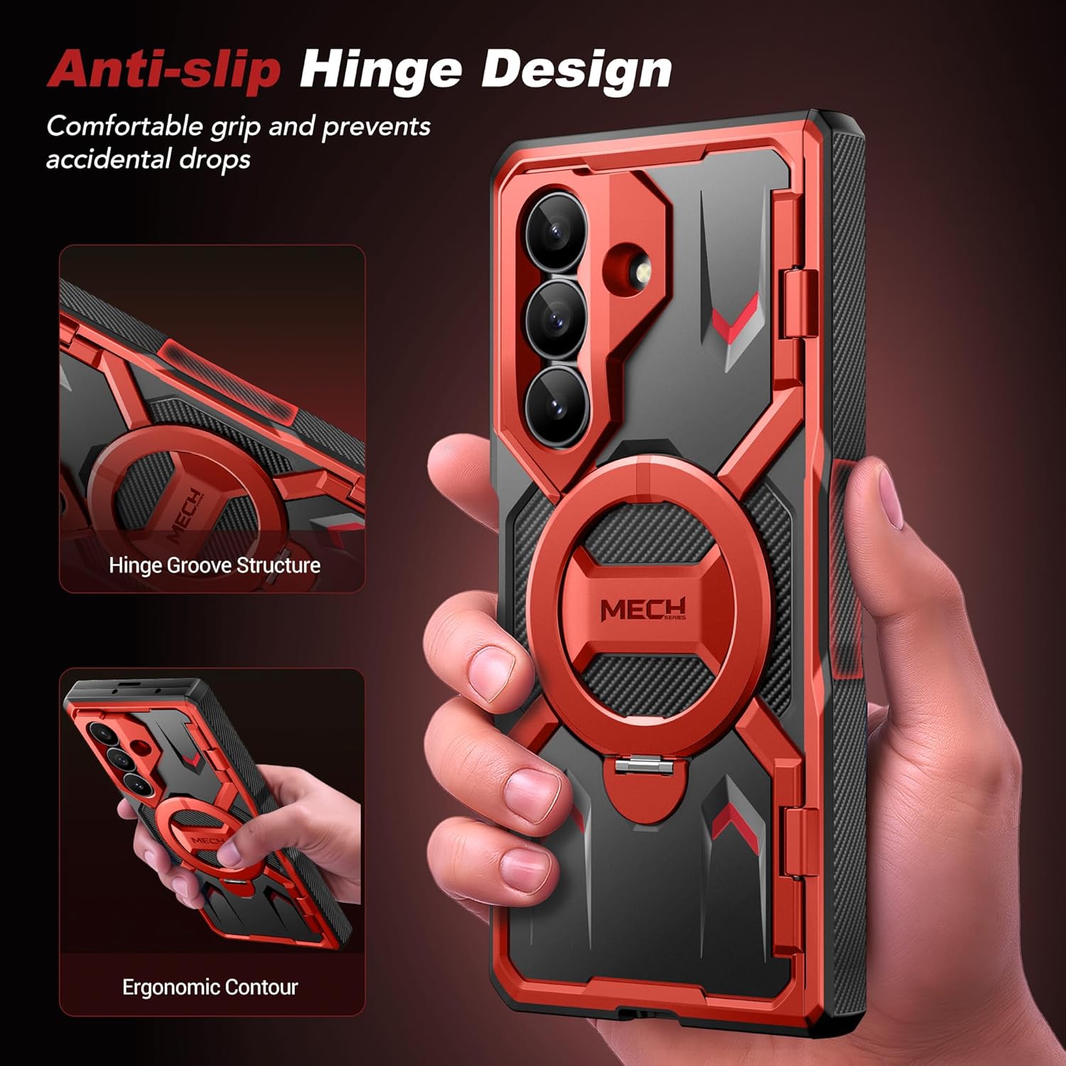 TONGATE 360° Spin Magnetic Stand for Z Fold 7 Case with Privacy Screen Protector, [Compatible with Magsafe] [Anti Spy] [360° Ring Holder] Full-Body Shockproof Case for Samsung Galaxy Z Fold 7, Red - Image 6