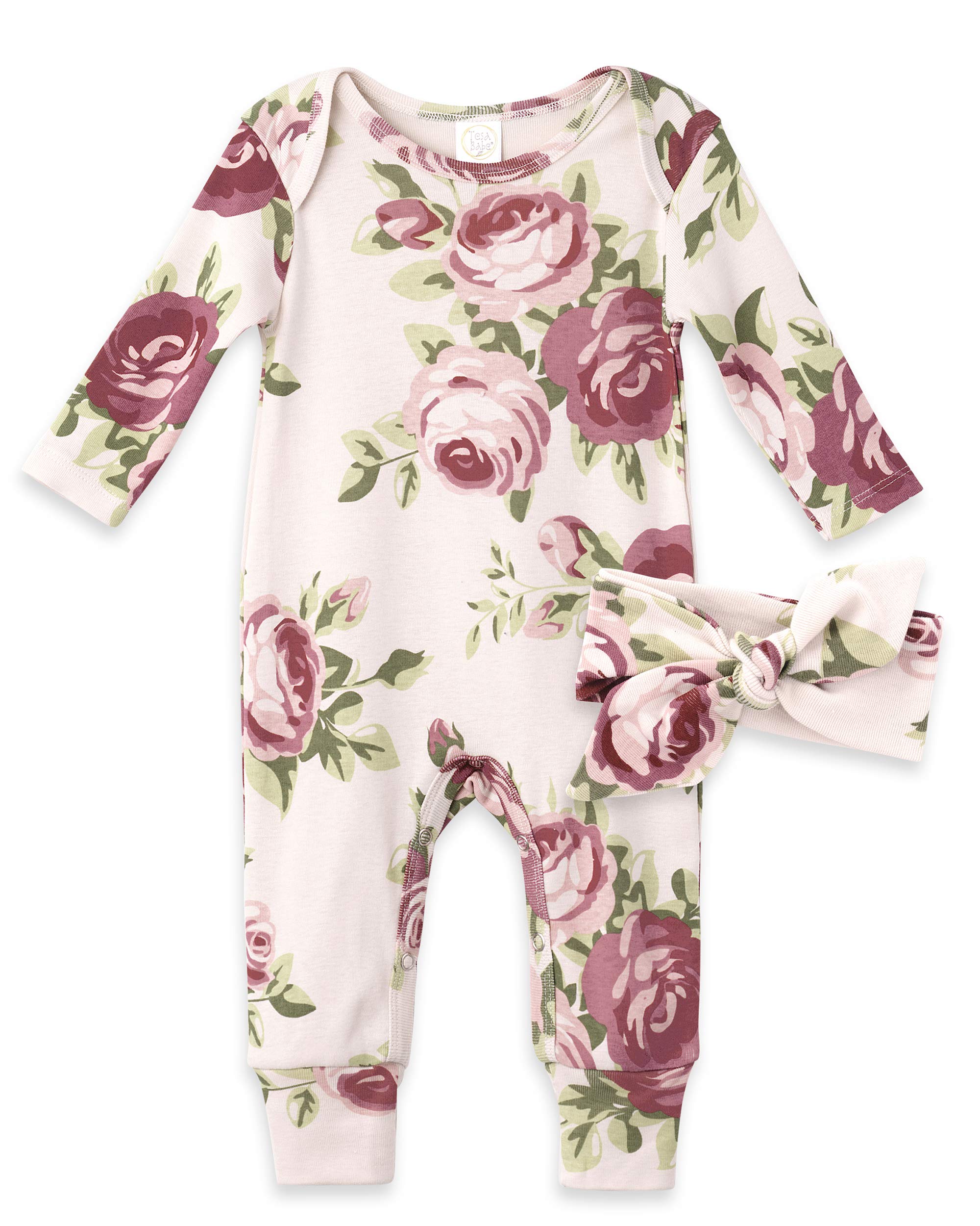 Tesa BabeSpring Floral Romper & Headband + Hat Set for Newborns, Baby Girls & Toddlers, Multi