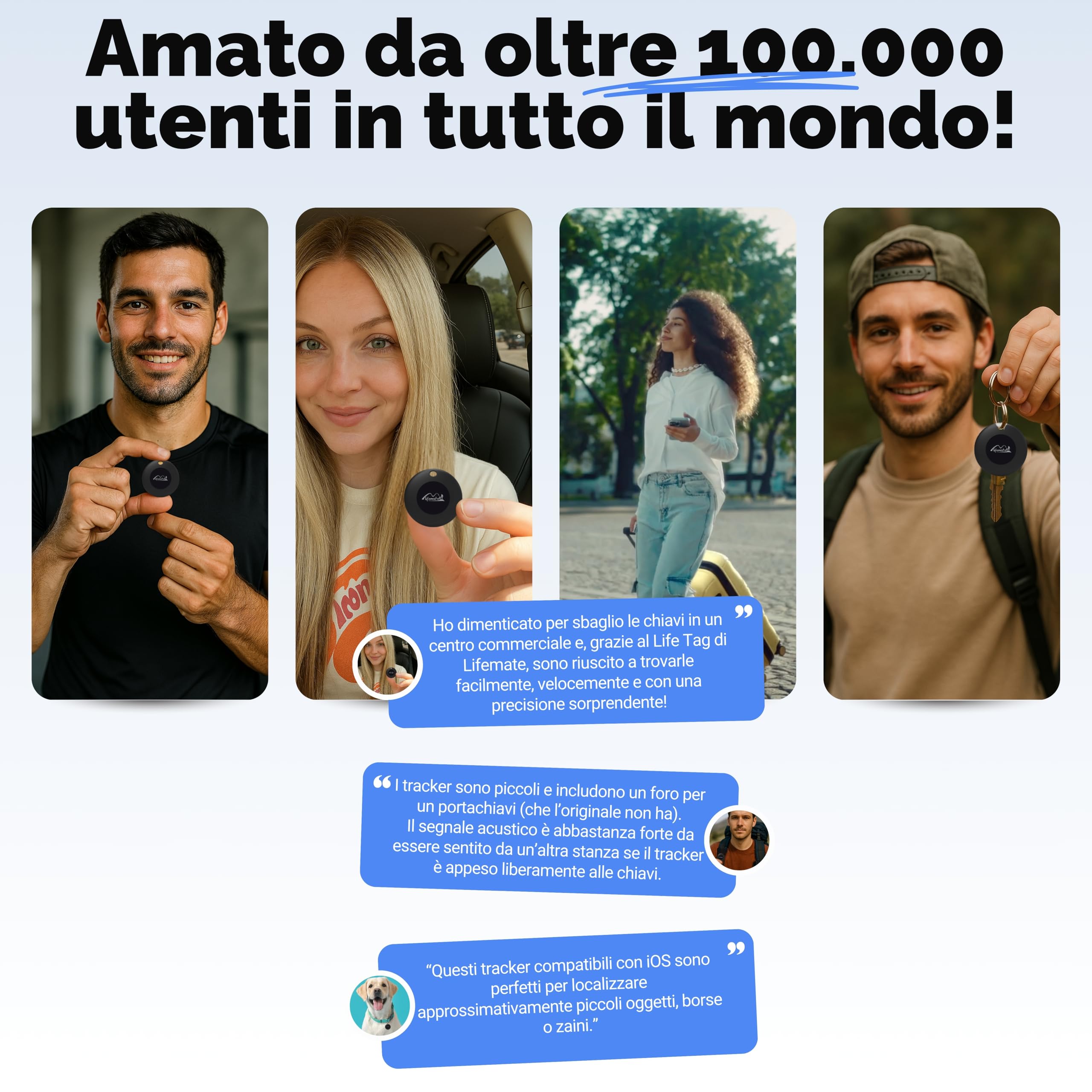 Lifemate Life Tag 8-Pack Tracker Bluetooth Compatibile con Apple iOS, Funziona con App “Dov’è”, Localizzatore per Chiavi, Portafogli, Valigie e Zaini, Impermeabile IP67, Batteria Lunga Durata