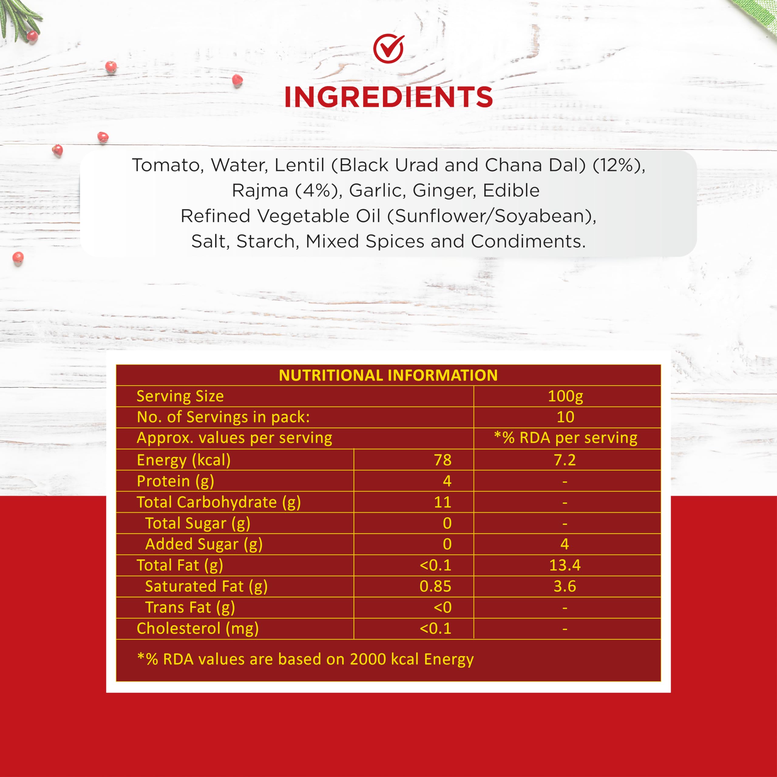 Sunbay Dal Makhani Gravy Mix - 1kg | Blend of Tomato, Dal And Hand Picked Spices | No Preservatives Or Artificial Colors | Ready to Cook Gravy Mix | Versatile Application for Dal Makhani & Other Indian Cuisines 1