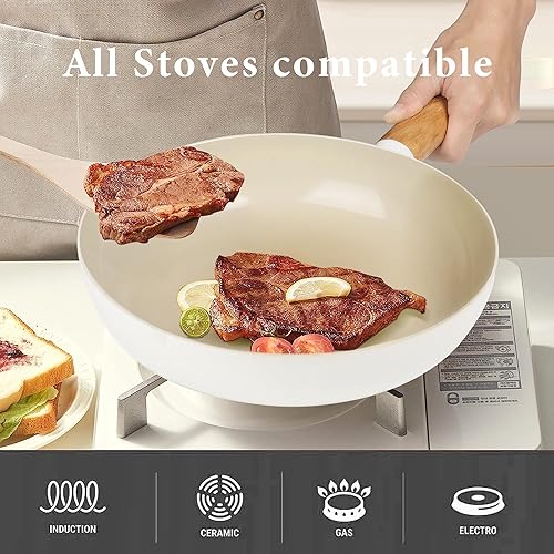 Miniatura 5 de wellhouse Sartén antiadherente de cerámica para tortilla, sartén para huevos, mango resistente al calor, ollas y sartenes antiadherentes, mango de