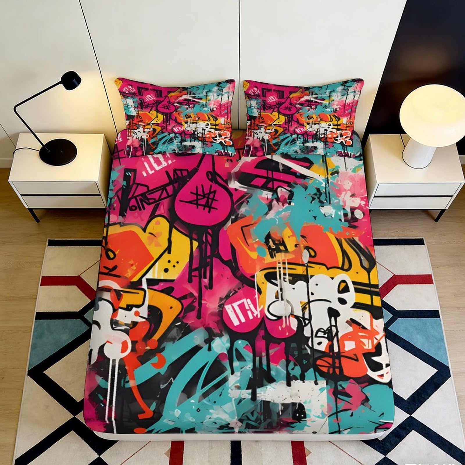 Dhbaneiok Style-3 3D Printed Graffiti Art Fitted Sheet Microfiber Soft Breathable Cartoon Street Mattress Cover For Bedroom Dorm Decor 90X200x25cm