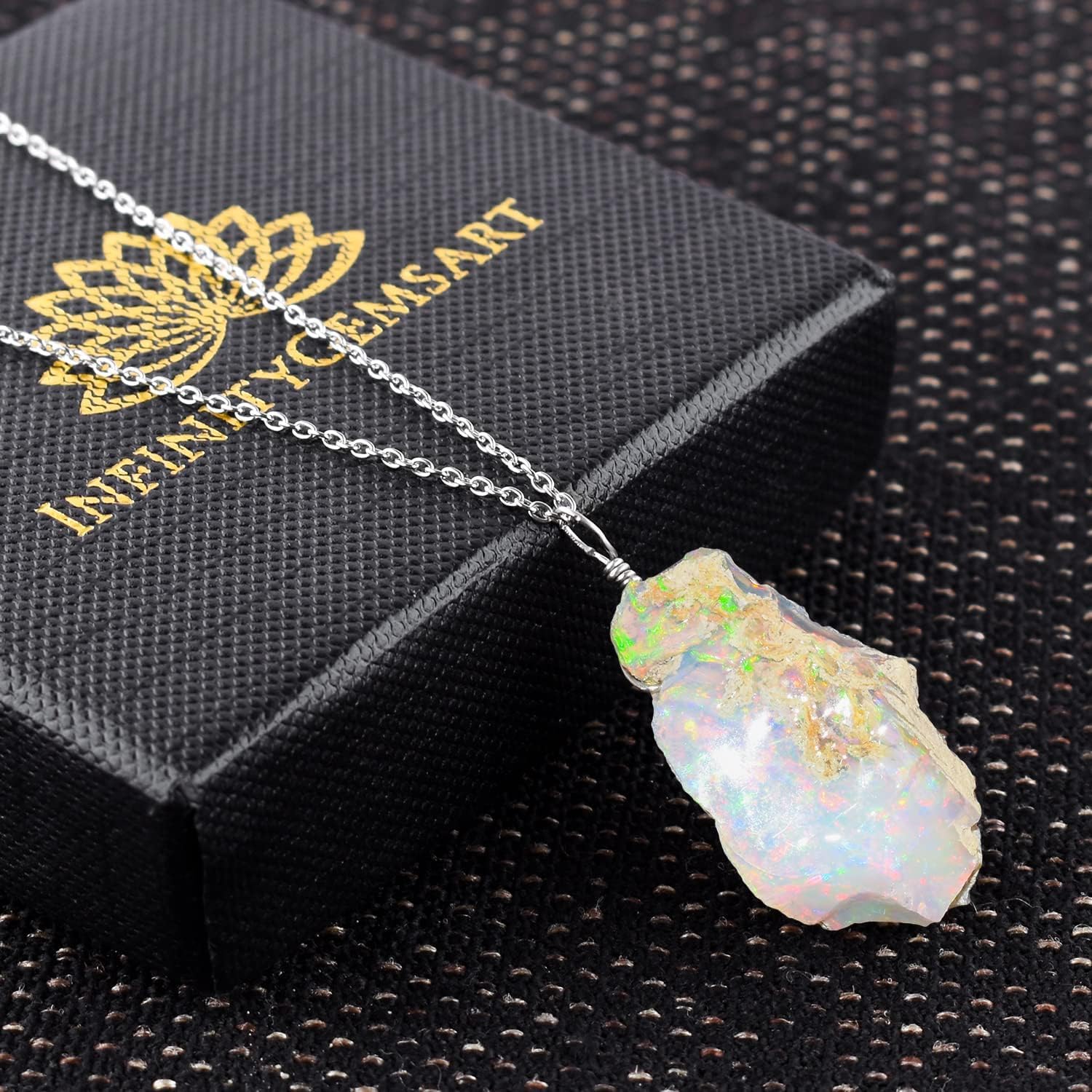 InfinityGemsArt Raw Ethiopian Opal Pendant Necklace, 925 Sterling Silver 18 inch Chain, Valentines Day Gifts For Mom Men Women - Image 2