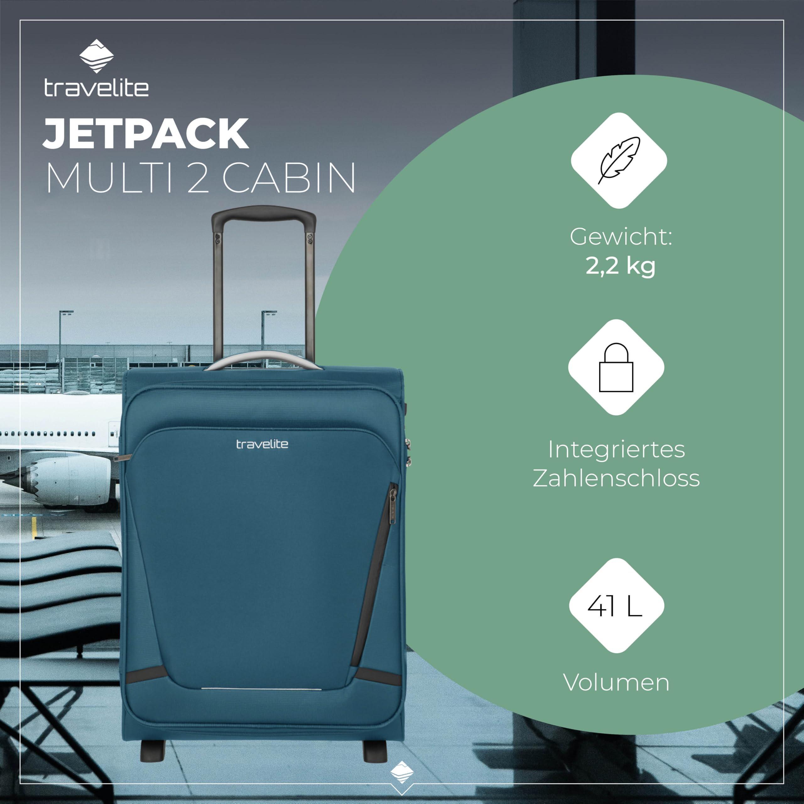 travelite Jetpack Wózek pokładowy z 2 kółkami 55 x 40 x 20 cm / 2,2 kg (2-Rad), benzyna, 55 x 40 x 20 cm / 2,2 kg (2-Rad), Wózek pokładowy z 2 kółkami
